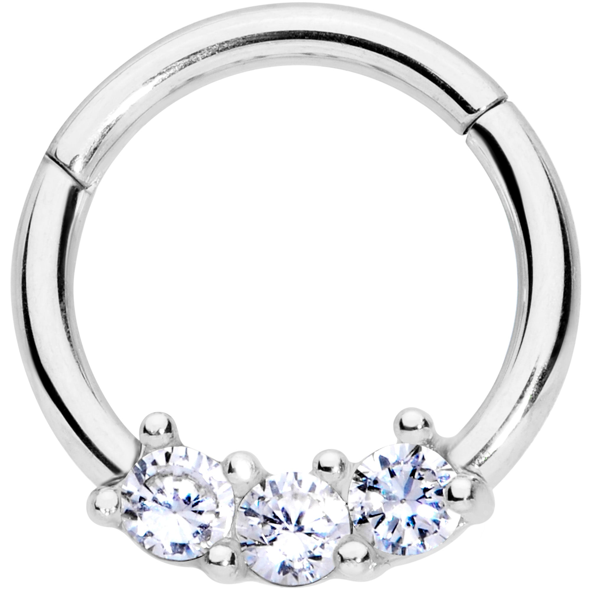 16G 5/16 Clear CZ Gem Trio Hinged Segment Ring