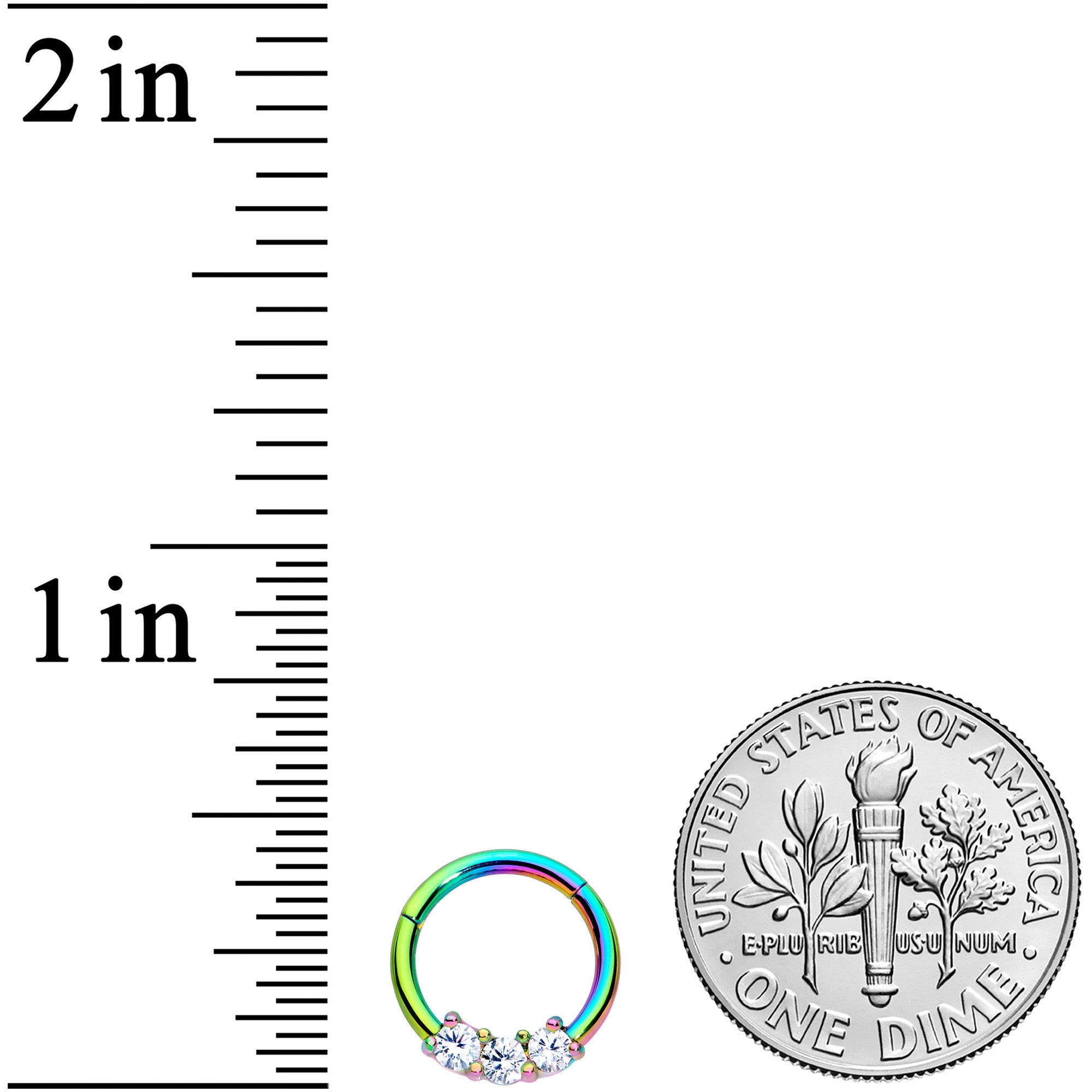 16G 5/16 Clear CZ Gem Rainbow Trio Hinged Segment Ring