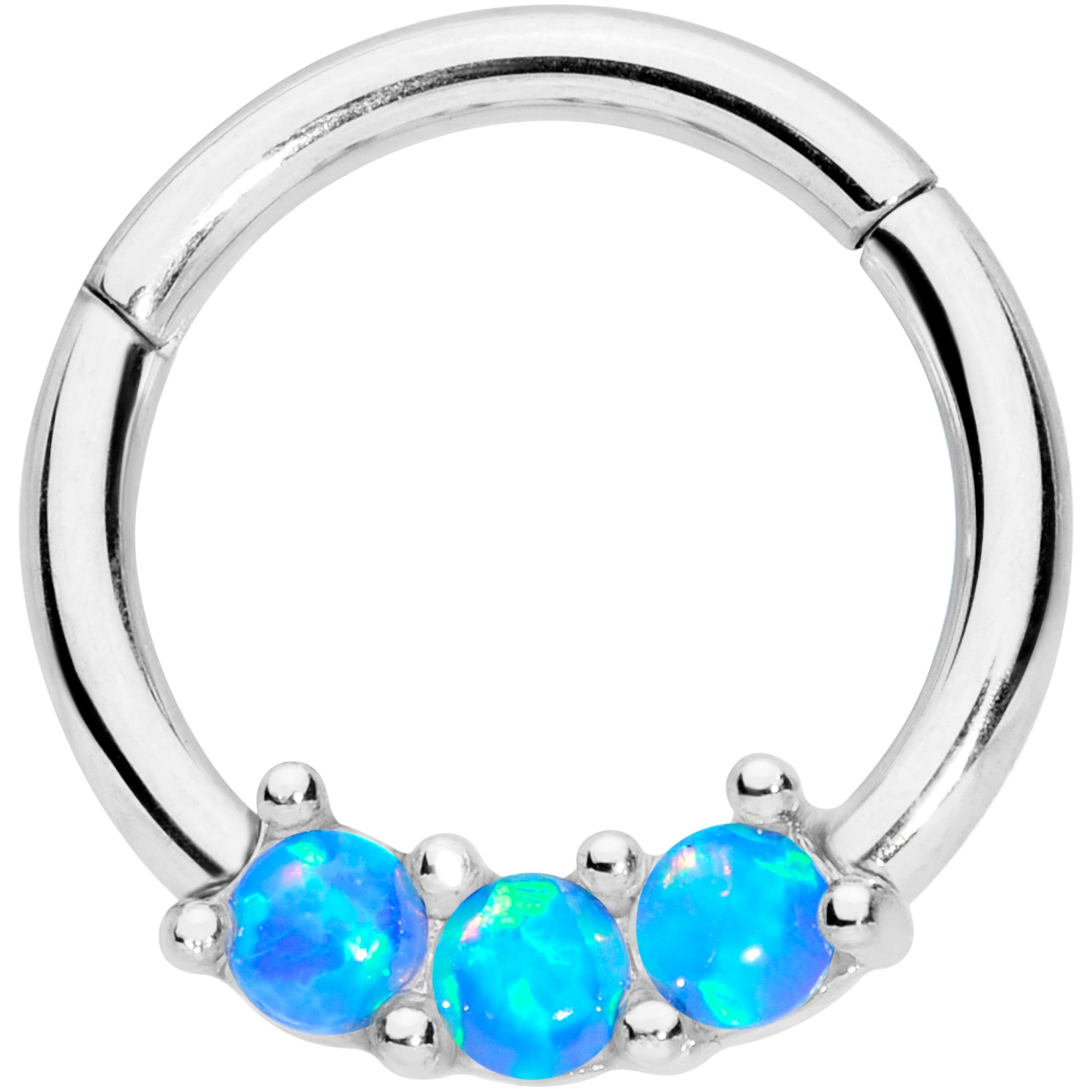 16G 5/16 Blue Synthetic Opal Trio Hinged Segment Ring