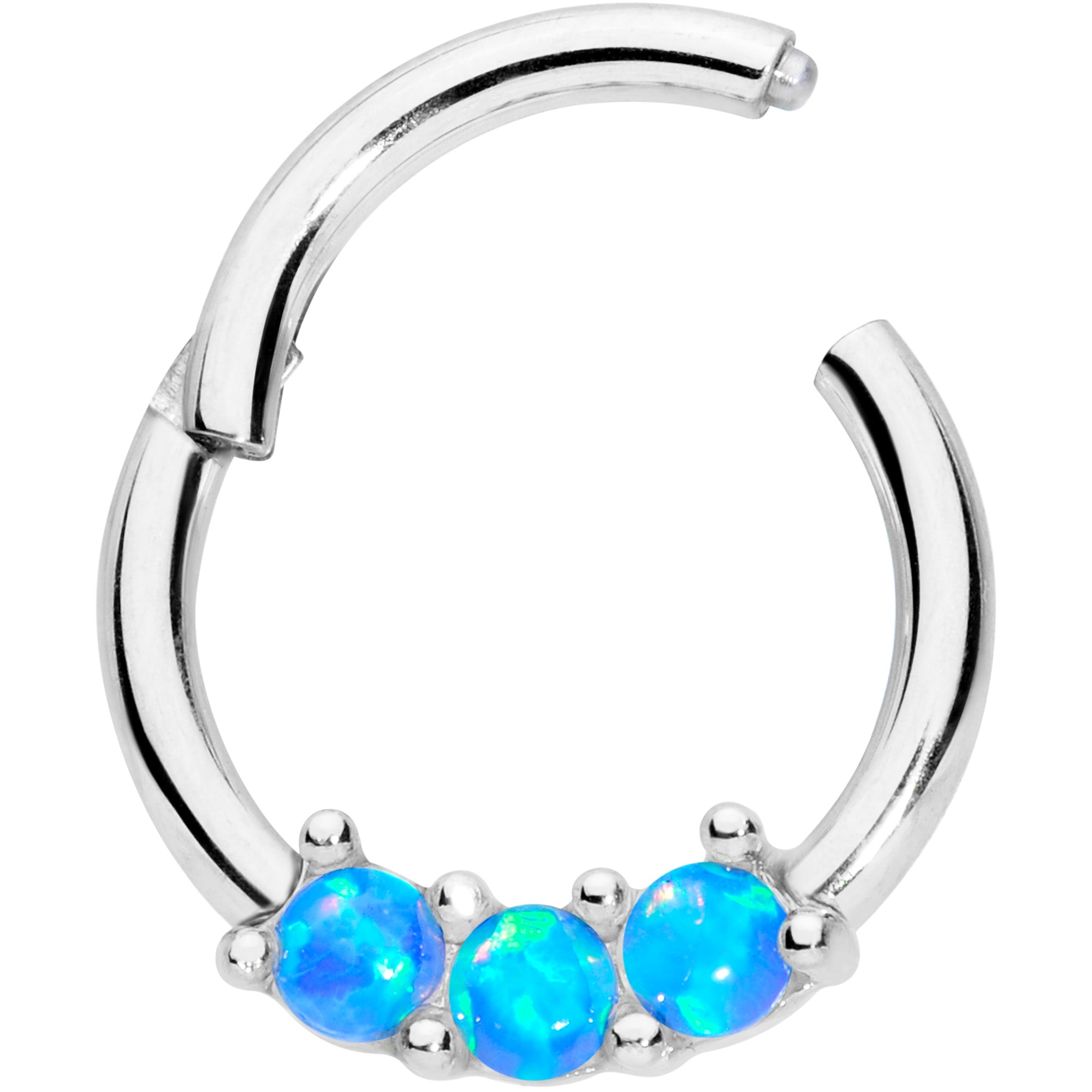 16G 5/16 Blue Synthetic Opal Trio Hinged Segment Ring