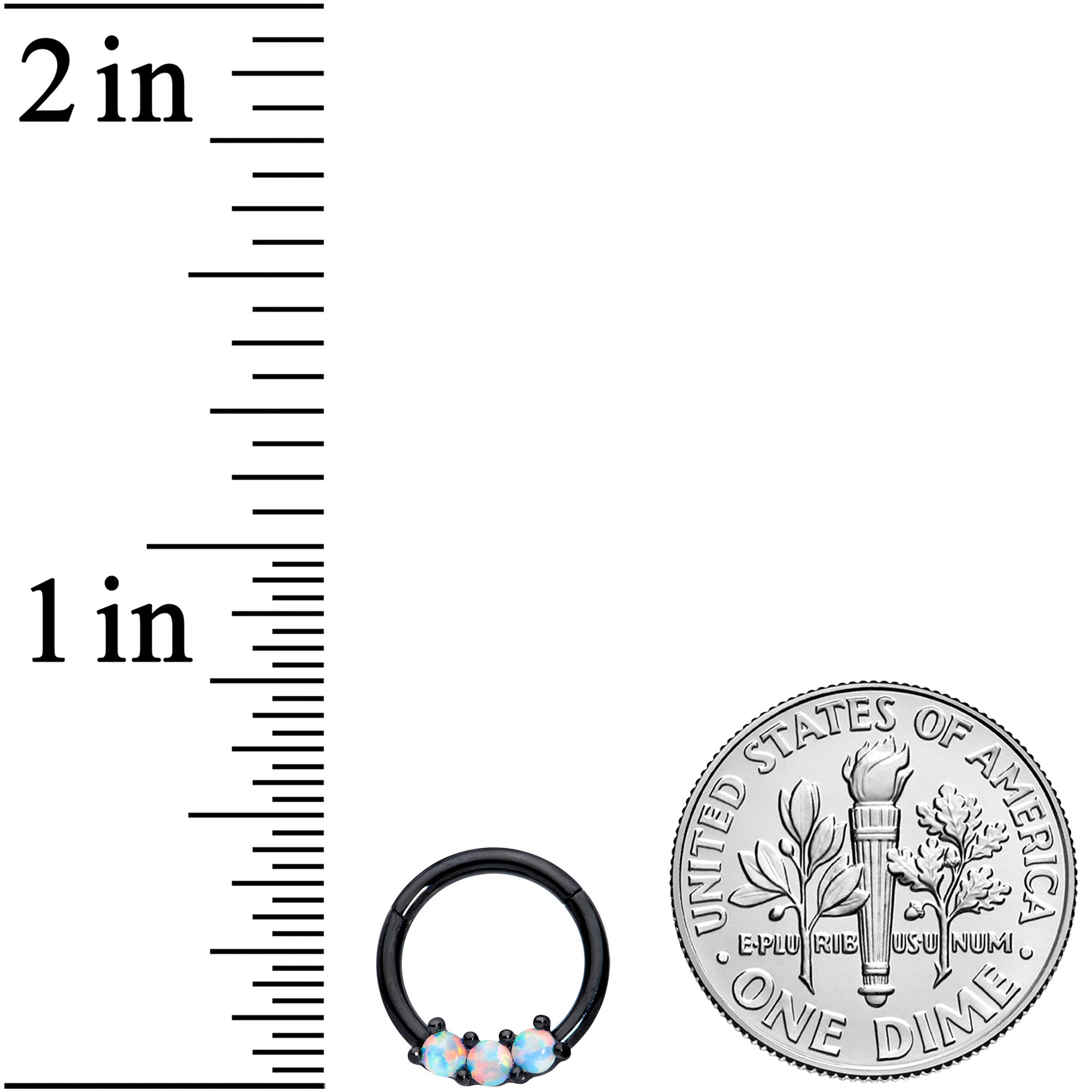 16G 5/16 White Synthetic Opal Black Trio Hinged Segment Ring