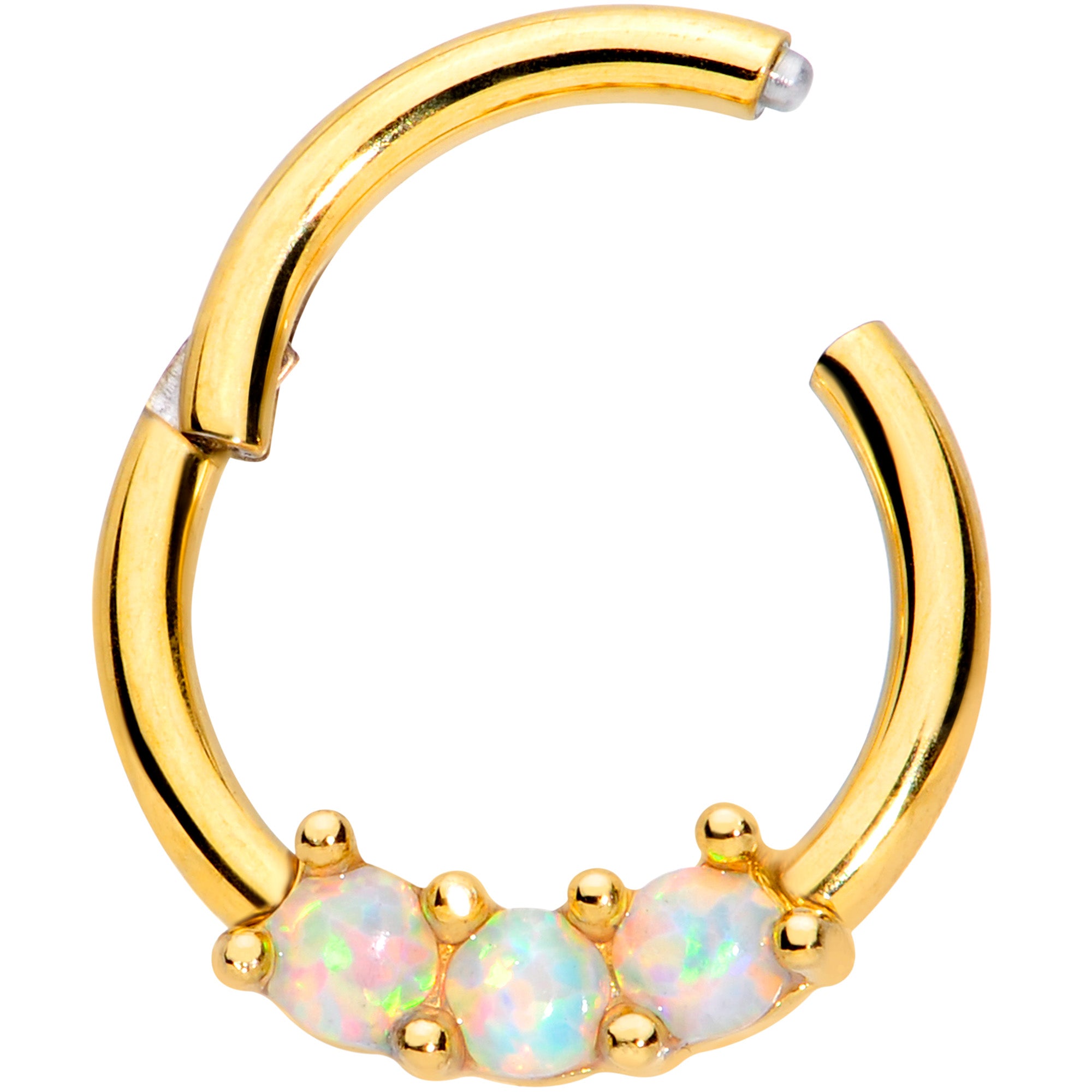 16G 5/16 White Synthetic Opal Gold Tone Trio Hinged Segment Ring