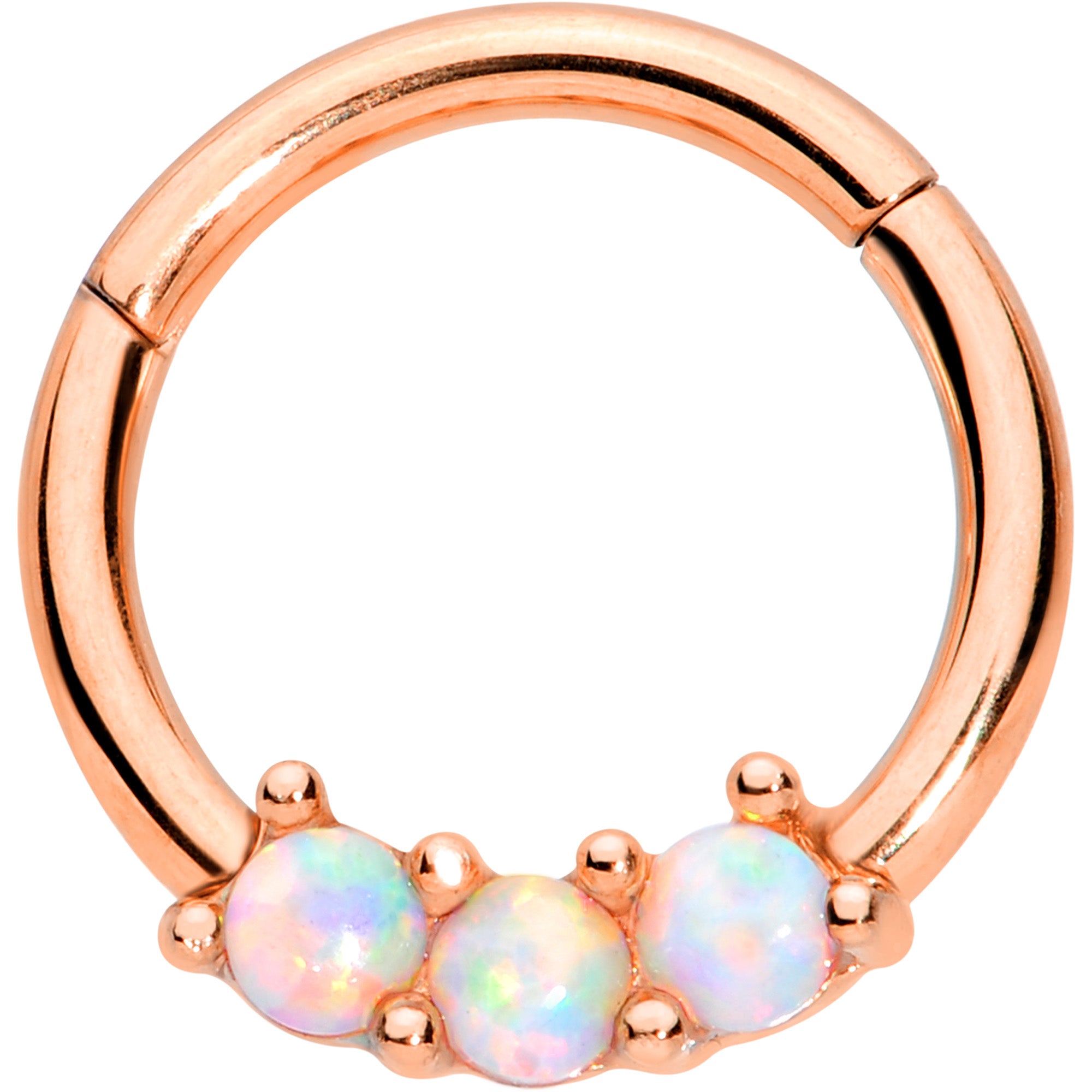 16G 5/16 White Synthetic Opal Rose Gold Tone Hinged Segment Ring