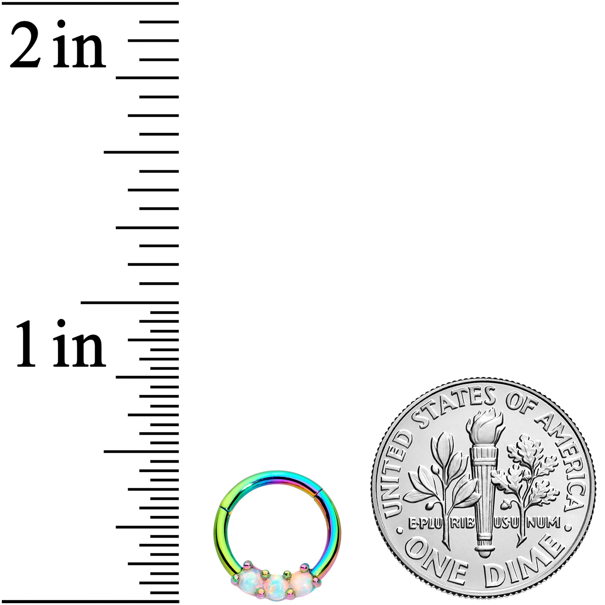 16G 5/16 White Synthetic Opal Rainbow Trio Hinged Segment Ring