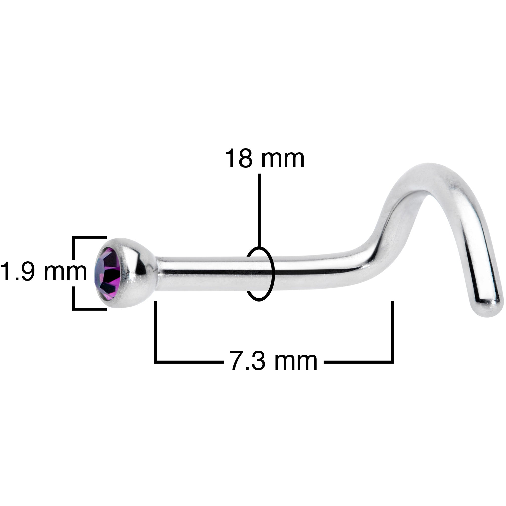 18G Hot Pink 2mm Grade 23 Titanium Press Fit Left Nose Ring Screw