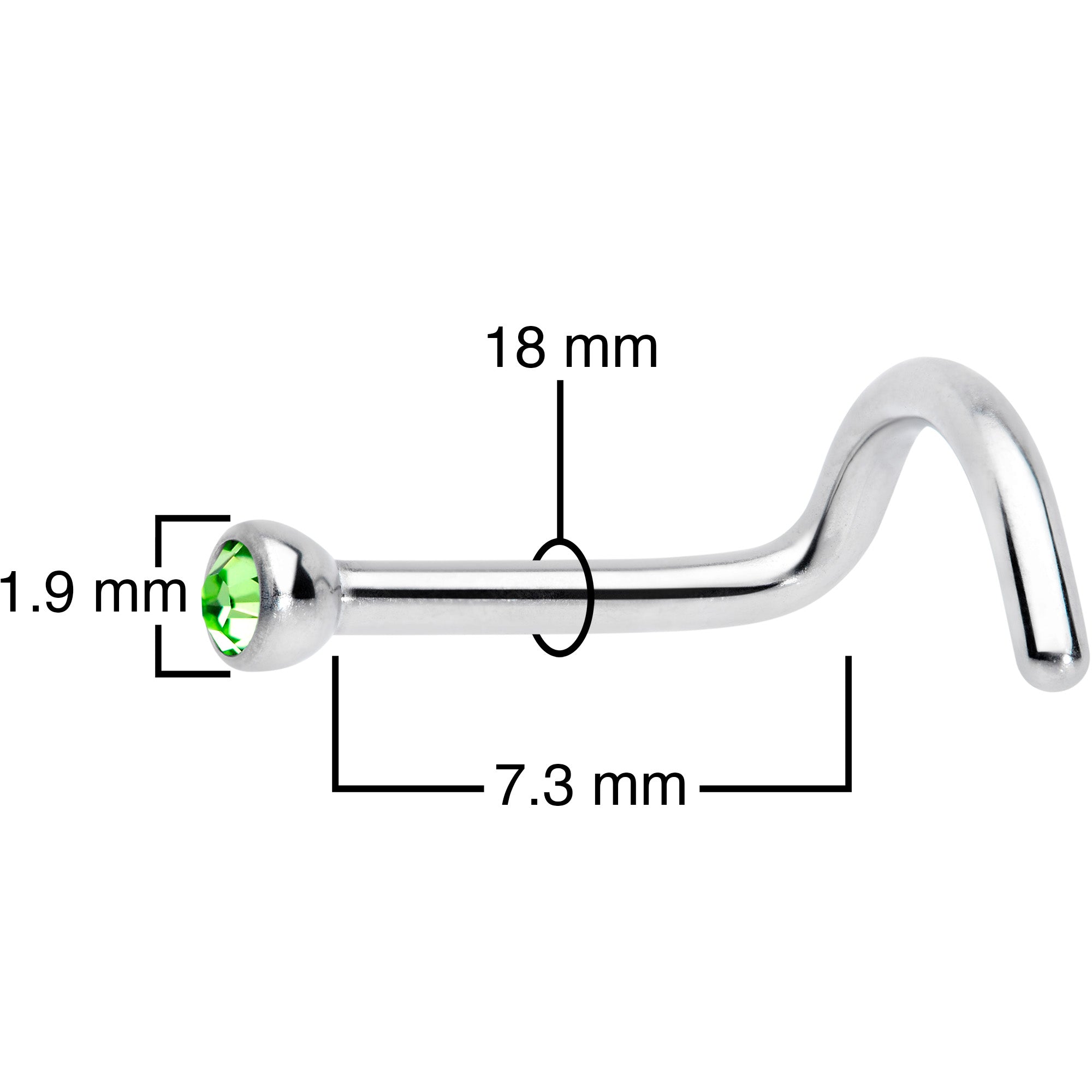 18G Green 2mm Grade 23 Titanium Press Fit Left Nose Ring Screw