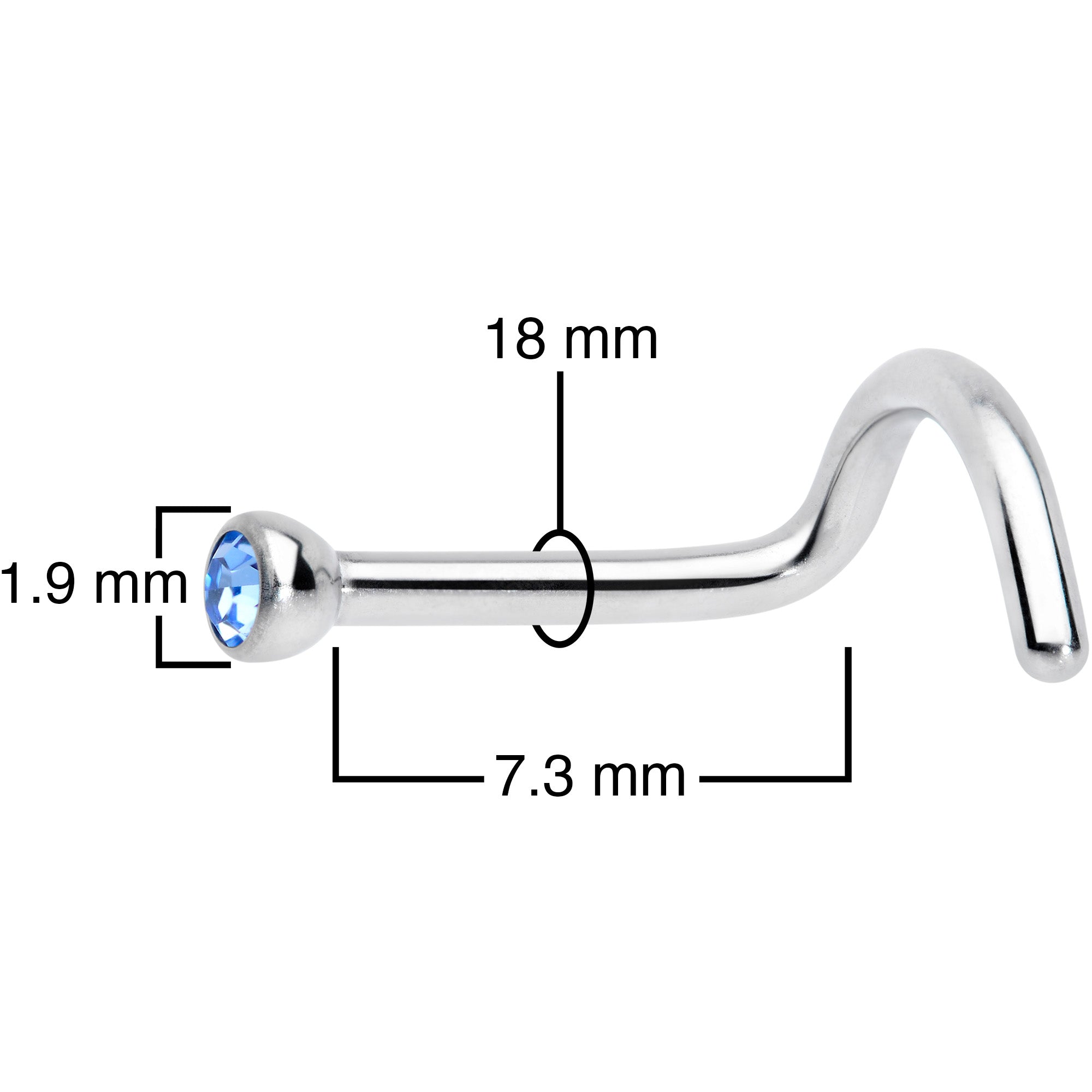 18G Lt Blue 2mm Grade 23 Titanium Press Fit Left Nose Ring Screw