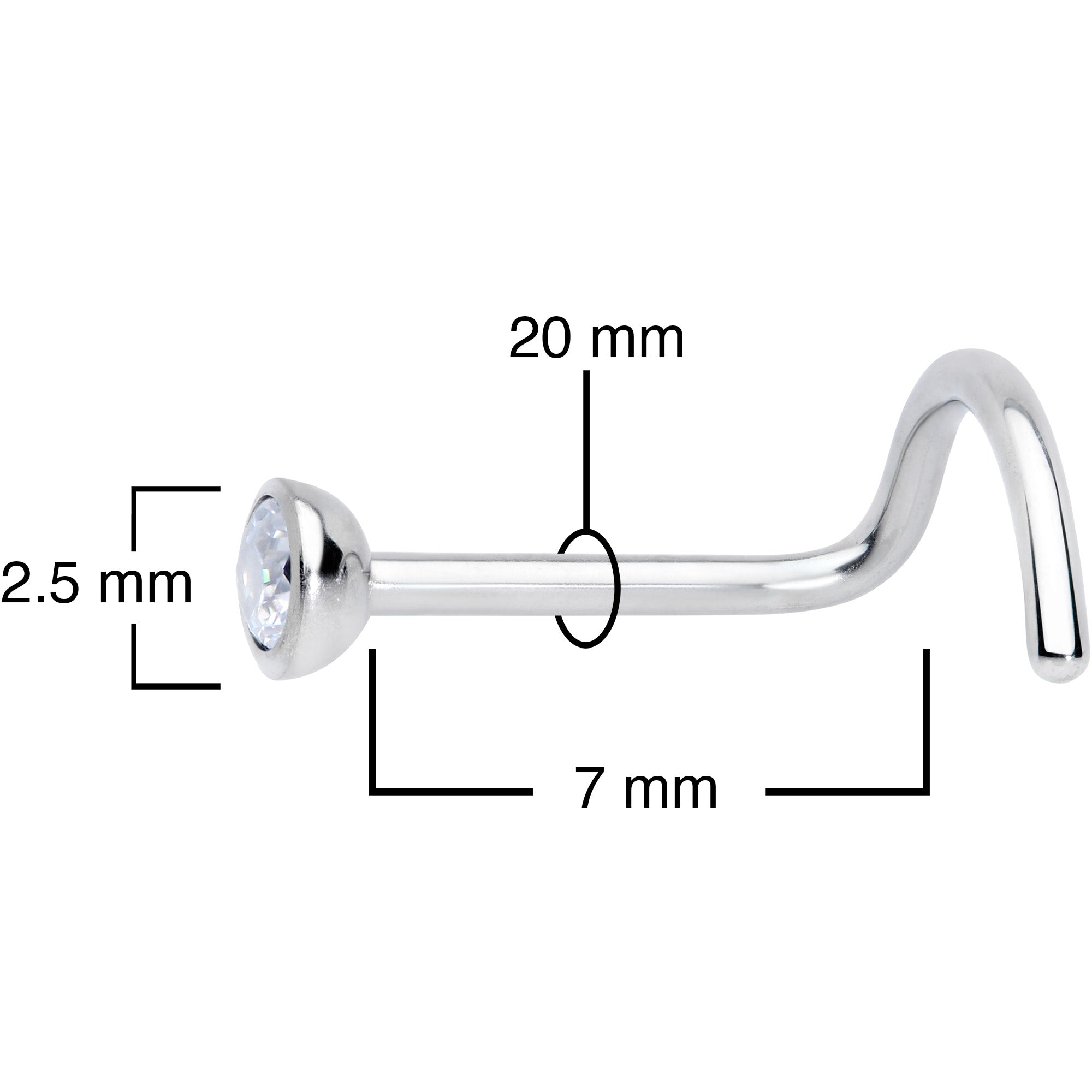 20G Clear 2.5mm Grade 23 Titanium Press Fit Left Side Nose Screw