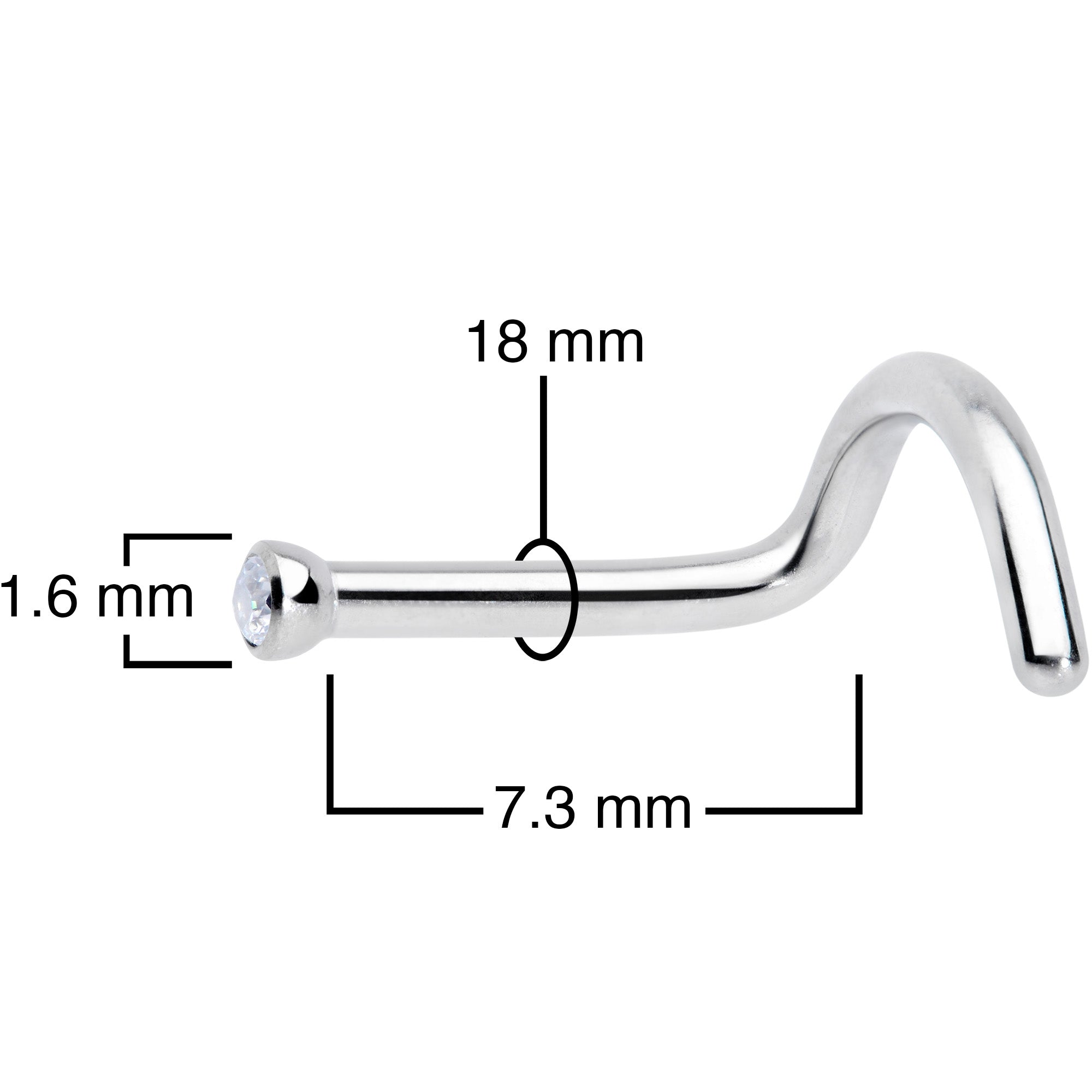 18G Clear 1.5mm Grade 23 Titanium Press Fit Left Side Nose Screw
