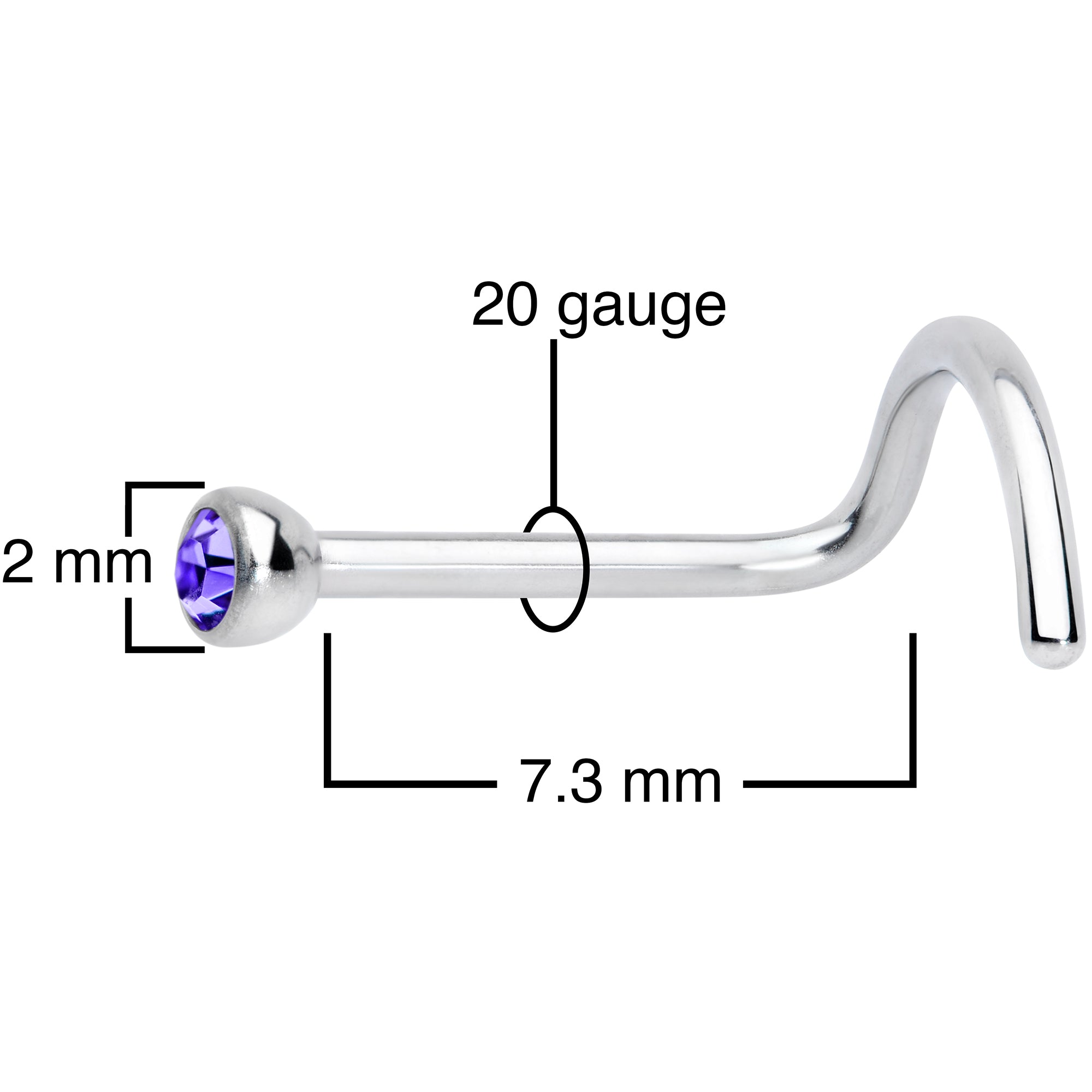 20G Purple 2mm Grade 23 Titanium Press Fit Left Side Nose Screw