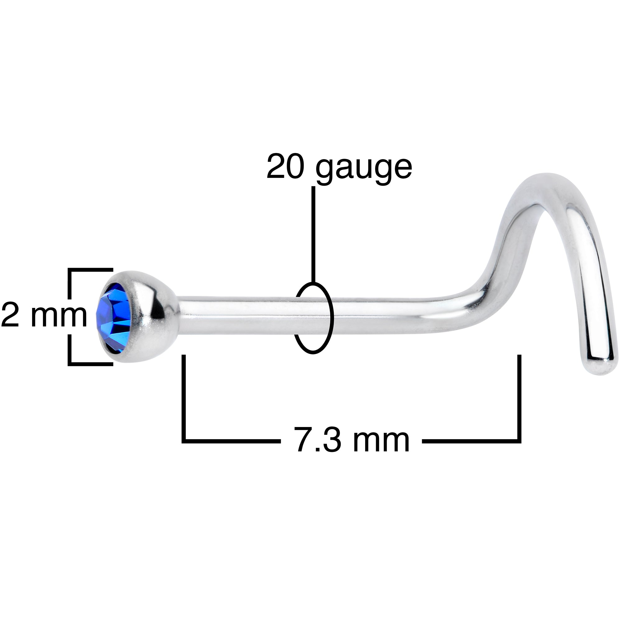 20G Blue 2mm Grade 23 Titanium Press Fit Left Side Nose Screw