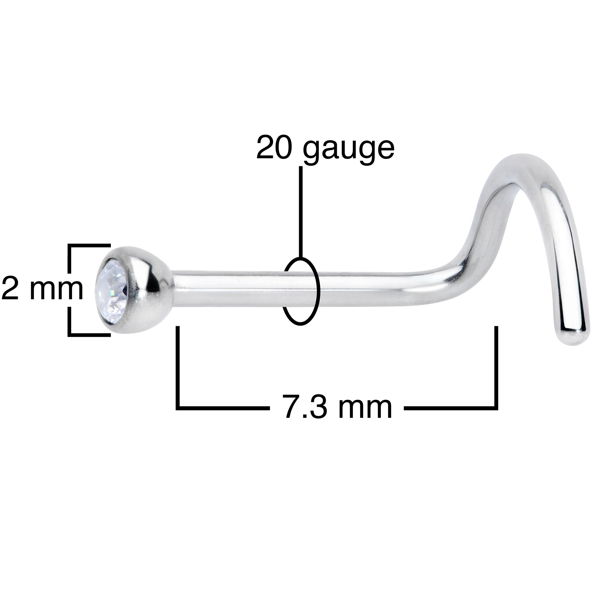 20G Clear 2mm Grade 23 Titanium Press Fit Left Side Nose Screw