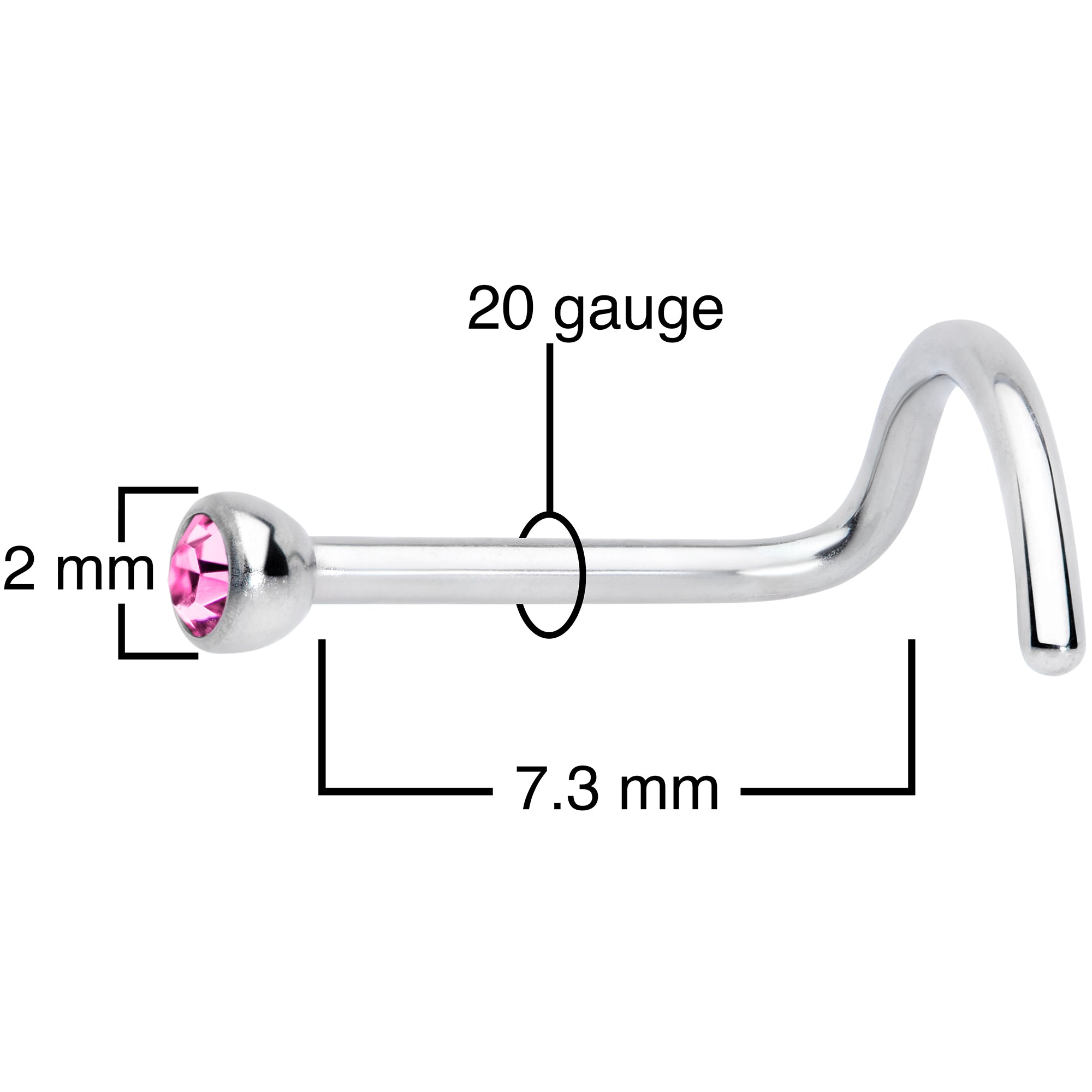 20G Pink 2mm Grade 23 Titanium Press Fit Left Side Nose Screw