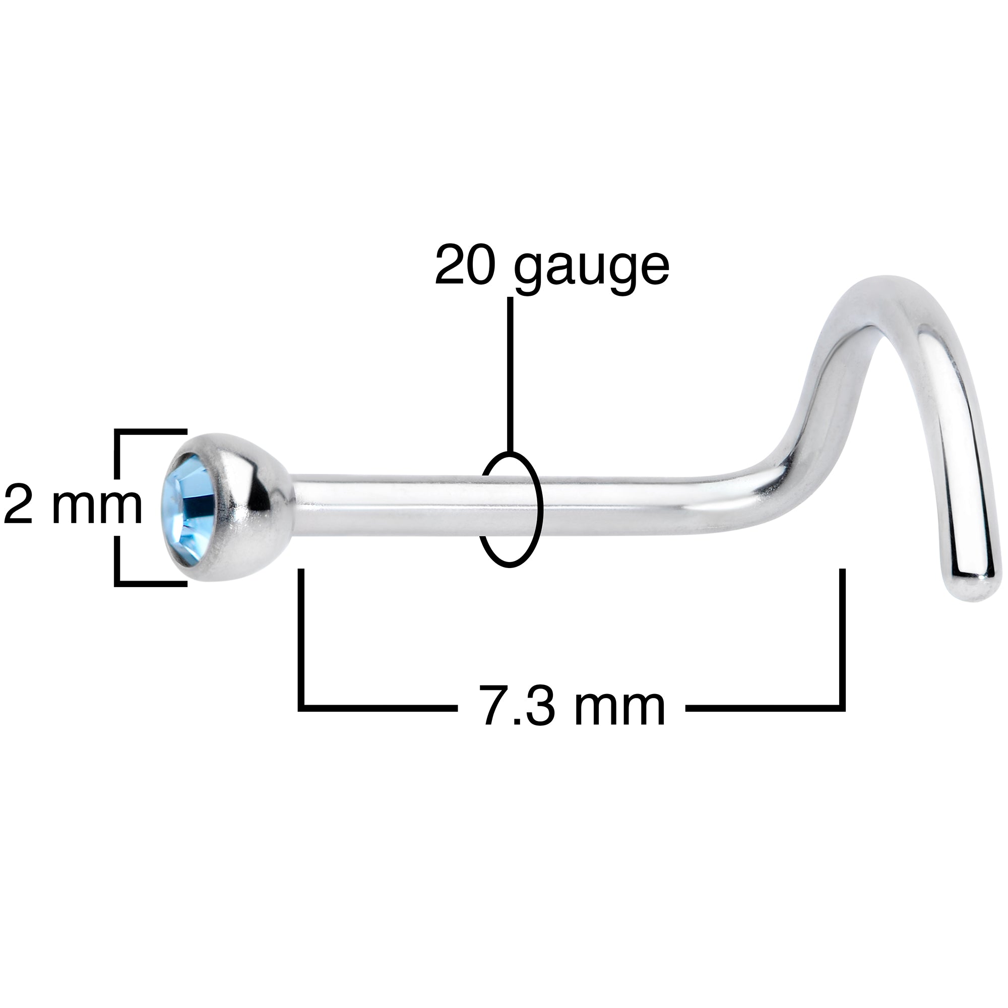 20G Aqua 2mm Grade 23 Titanium Press Fit Left Side Nose Screw