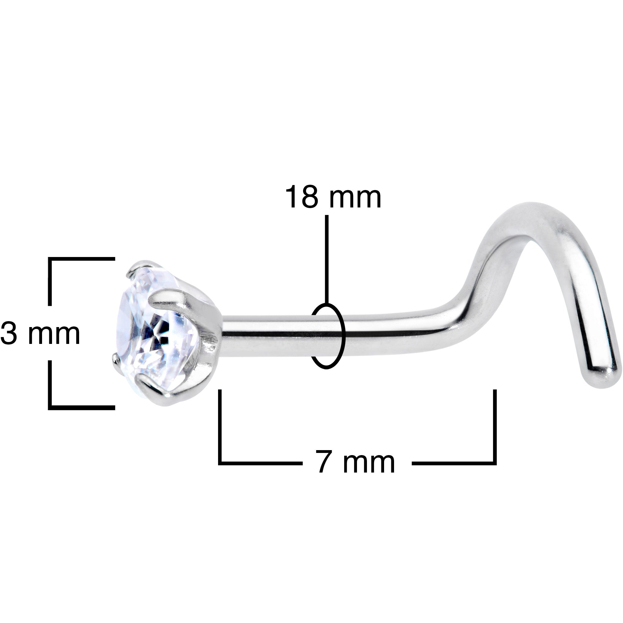 18G 5/16 Clear 3mm CZ Gem Grade 23 Titanium Left Side Nose Screw
