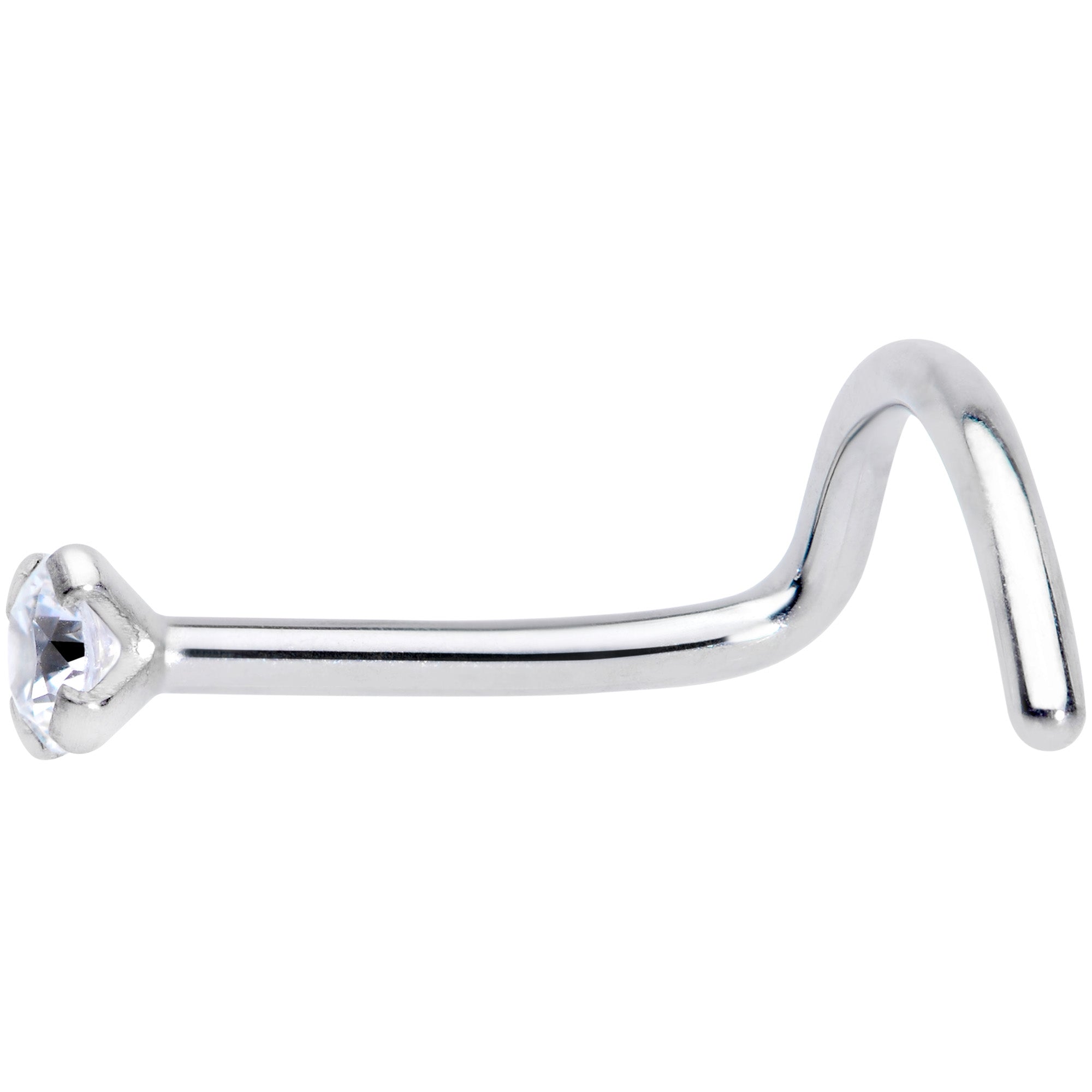 20G 5/16 Clear 2mm CZ Gem Grade 23 Titanium Left Side Nose Screw
