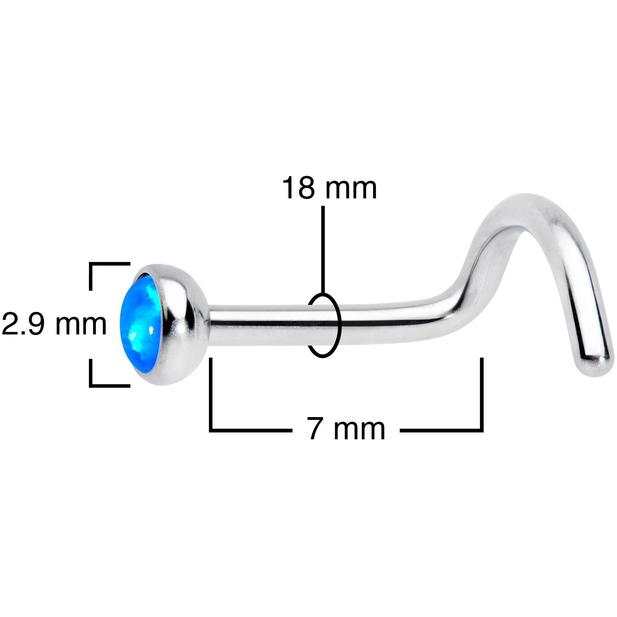 18G 7mm Blue 3mm Synthetic Opal Titanium Left Nose Ring Screw