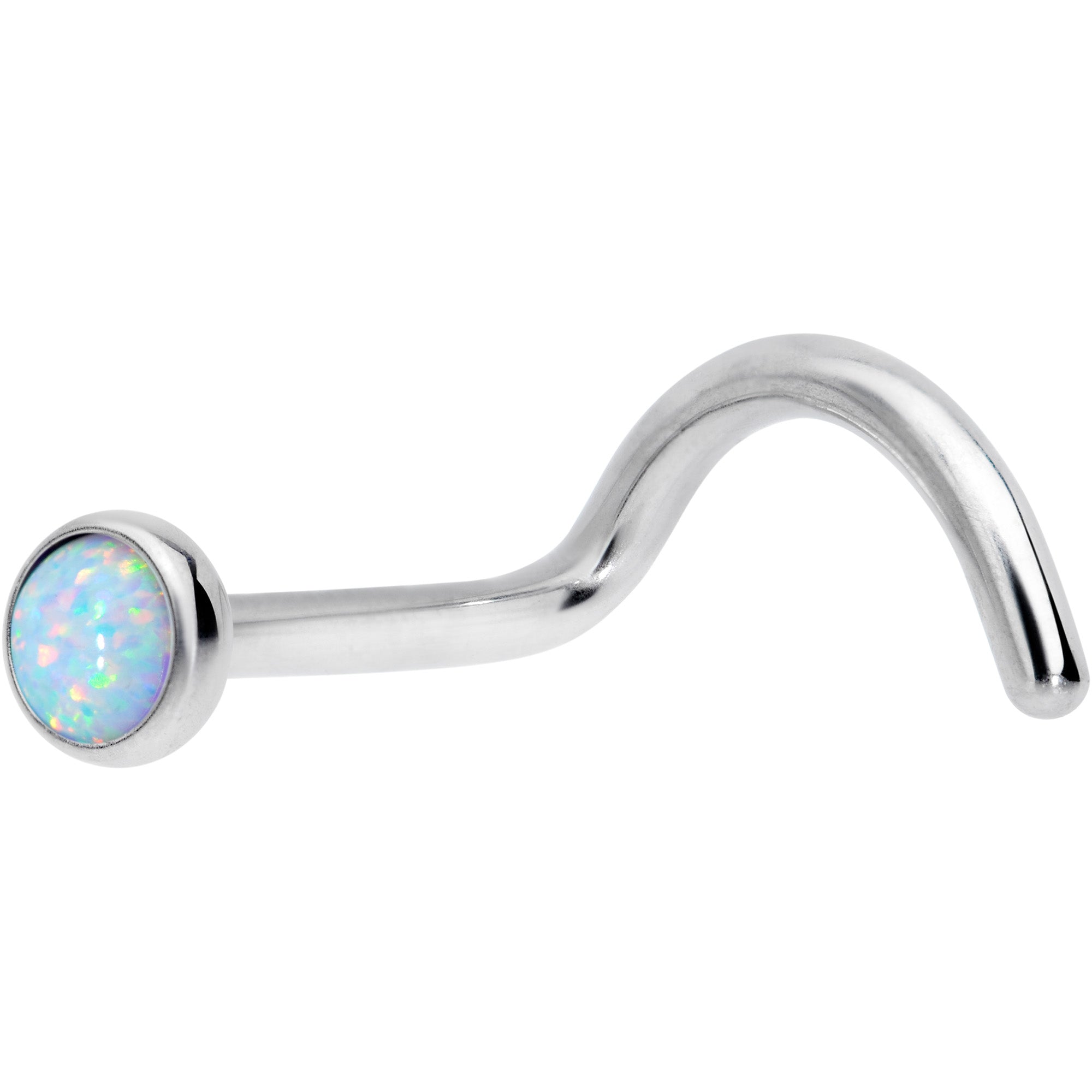 18G 7mm White 3mm Synthetic Opal Titanium Left Nose Ring Screw