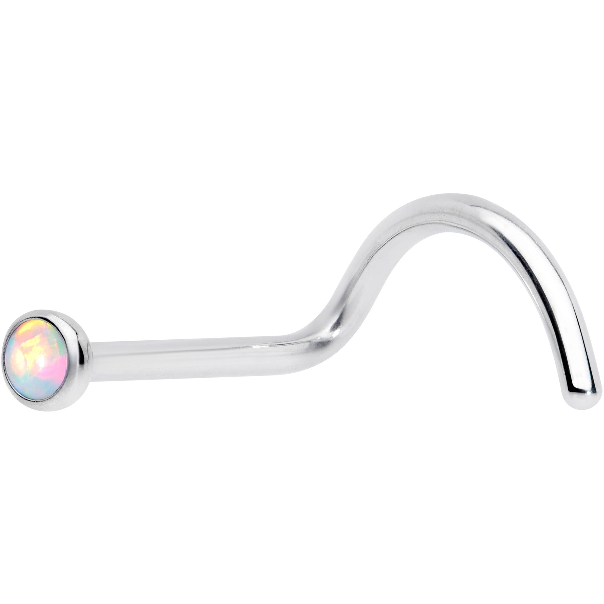 20G 7mm White 2mm Synthetic Opal Titanium Left Nose Ring Screw