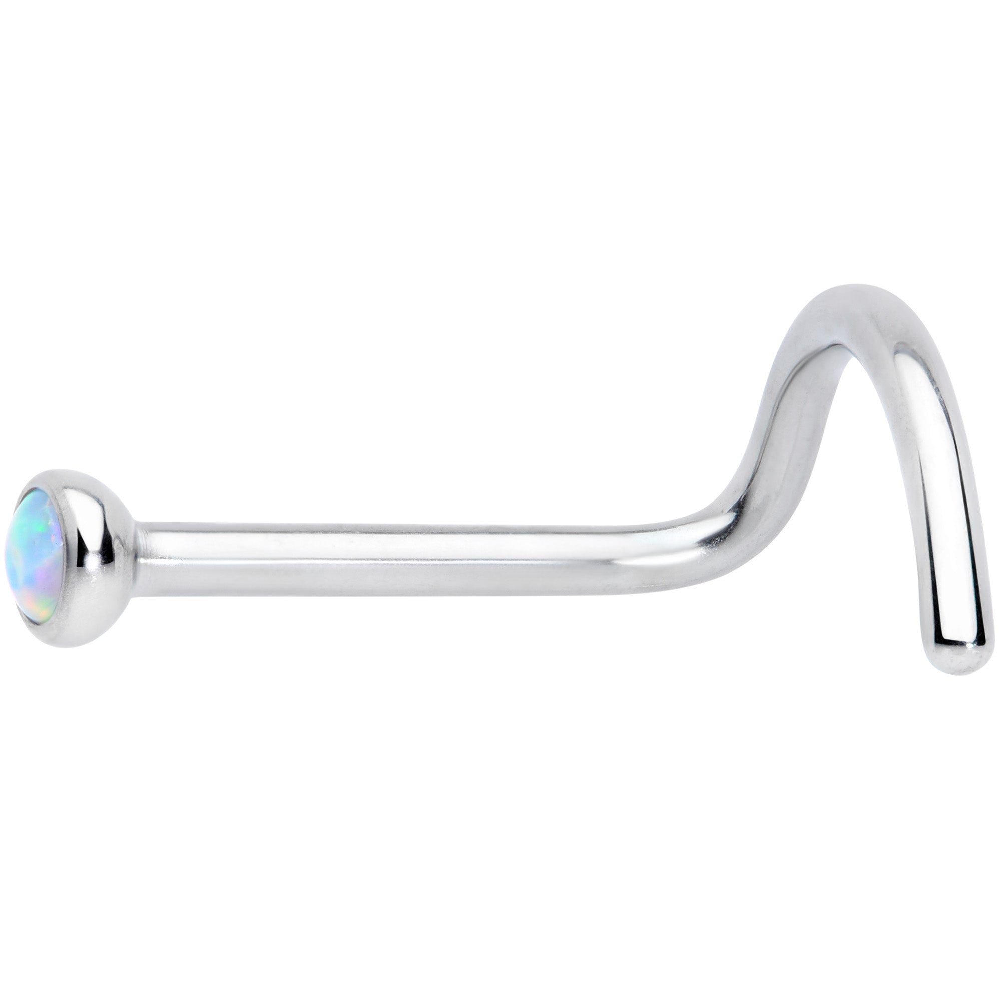 20G 7mm White 2mm Synthetic Opal Titanium Left Nose Ring Screw