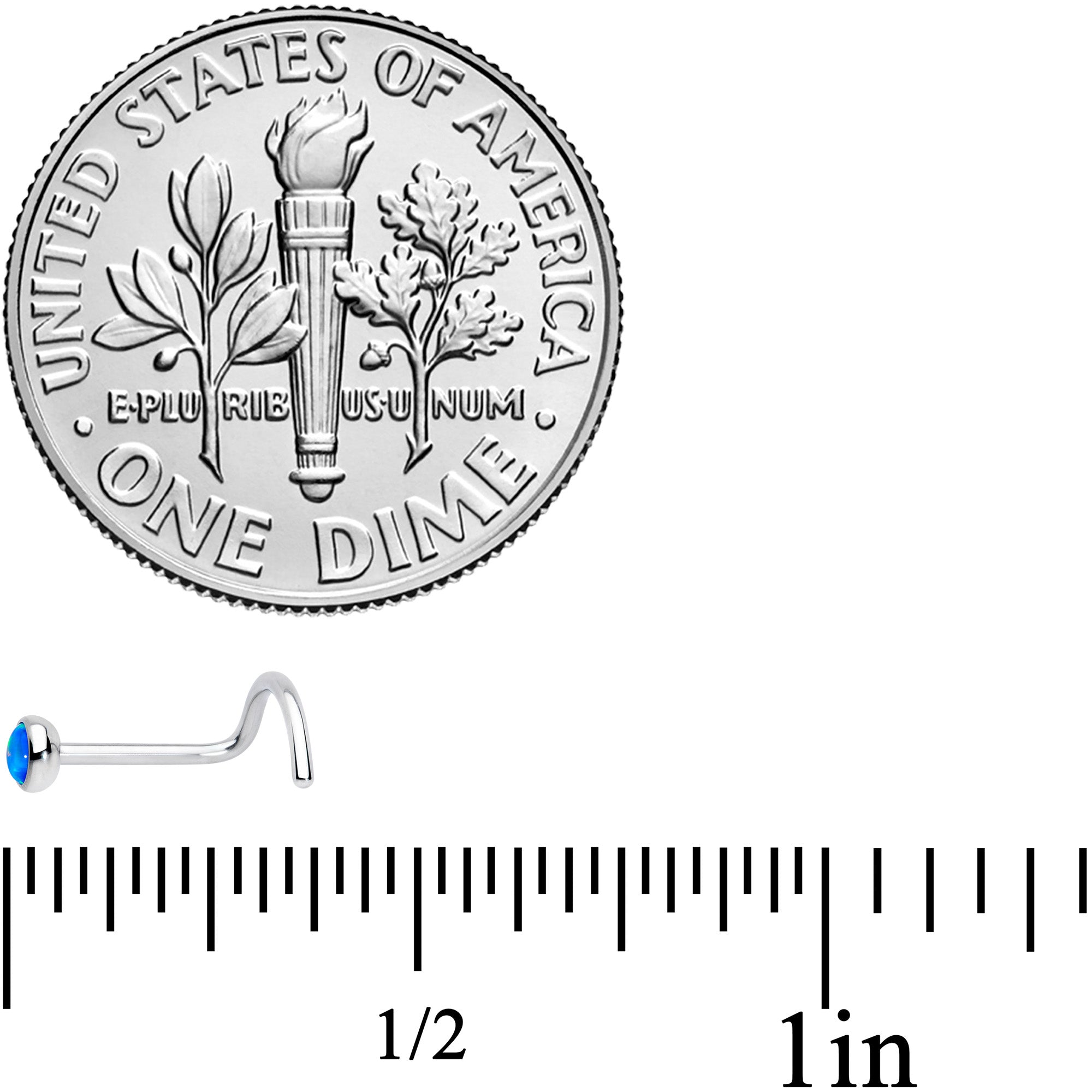 20G 7mm Blue 3mm Synthetic Opal Titanium Left Nose Ring Screw