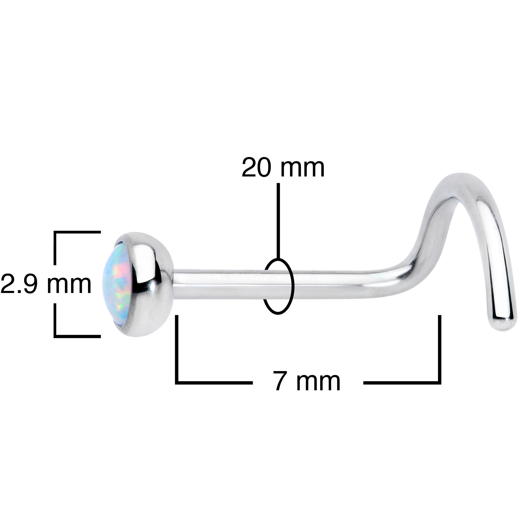 20G 7mm White 3mm Synthetic Opal Titanium Left Nose Ring Screw