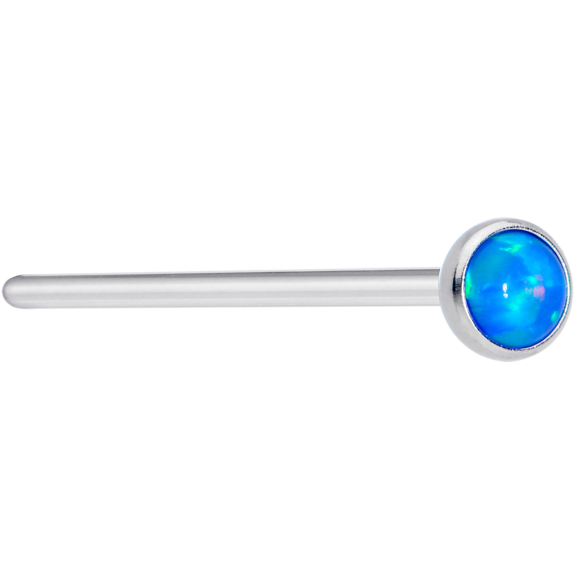 20G 3/4 Blue 3mm Synthetic Opal Titanium Fishtail Nose Ring