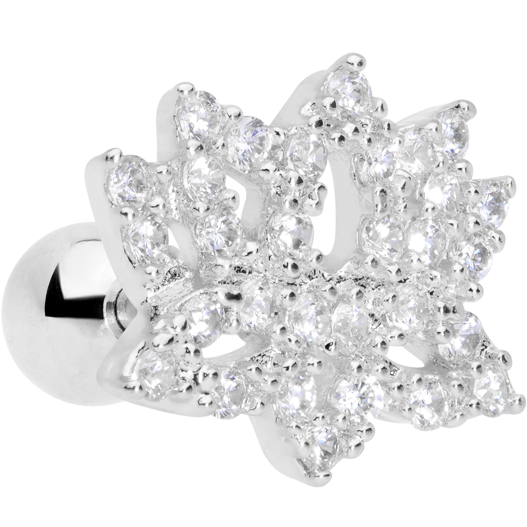 16G 1/4 Clear CZ Gem Lotus Flower Cartilage Tragus