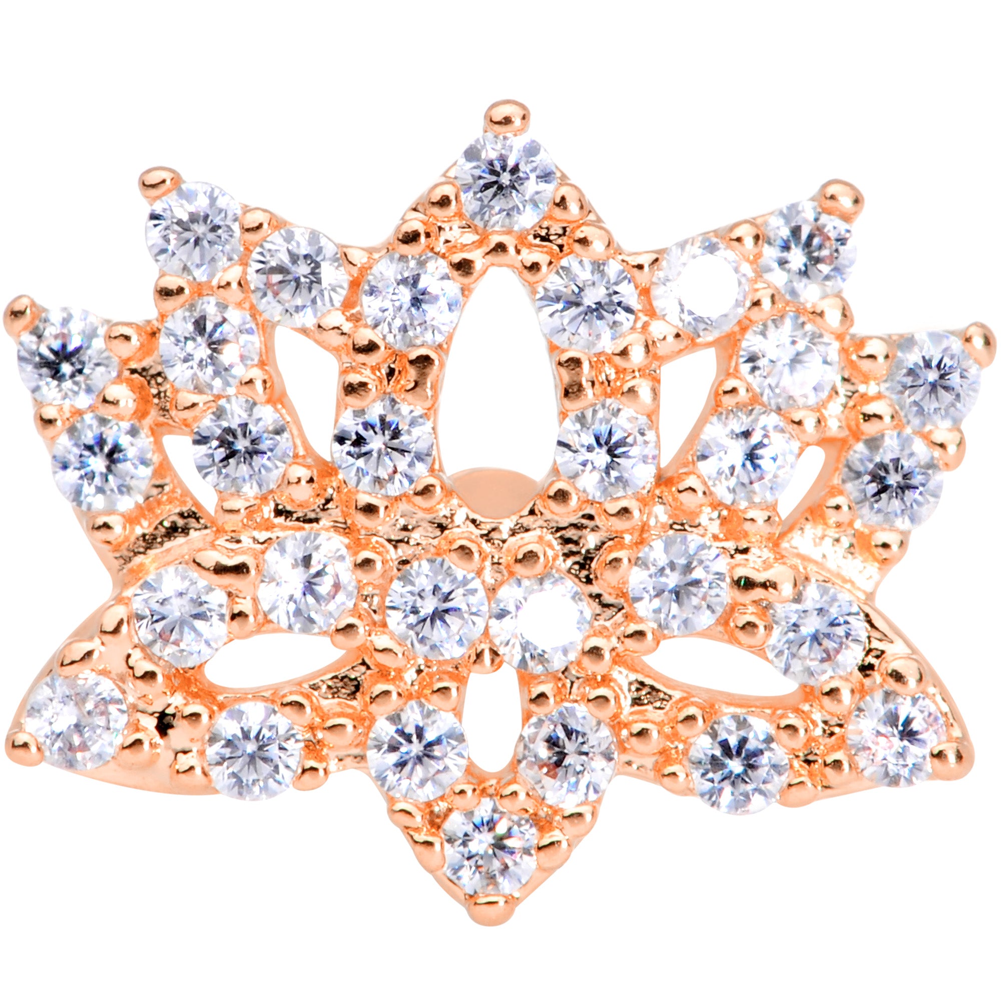 16G 1/4 Clear CZ Gem Rose Gold Tone Lotus Flower Cartilage Tragus