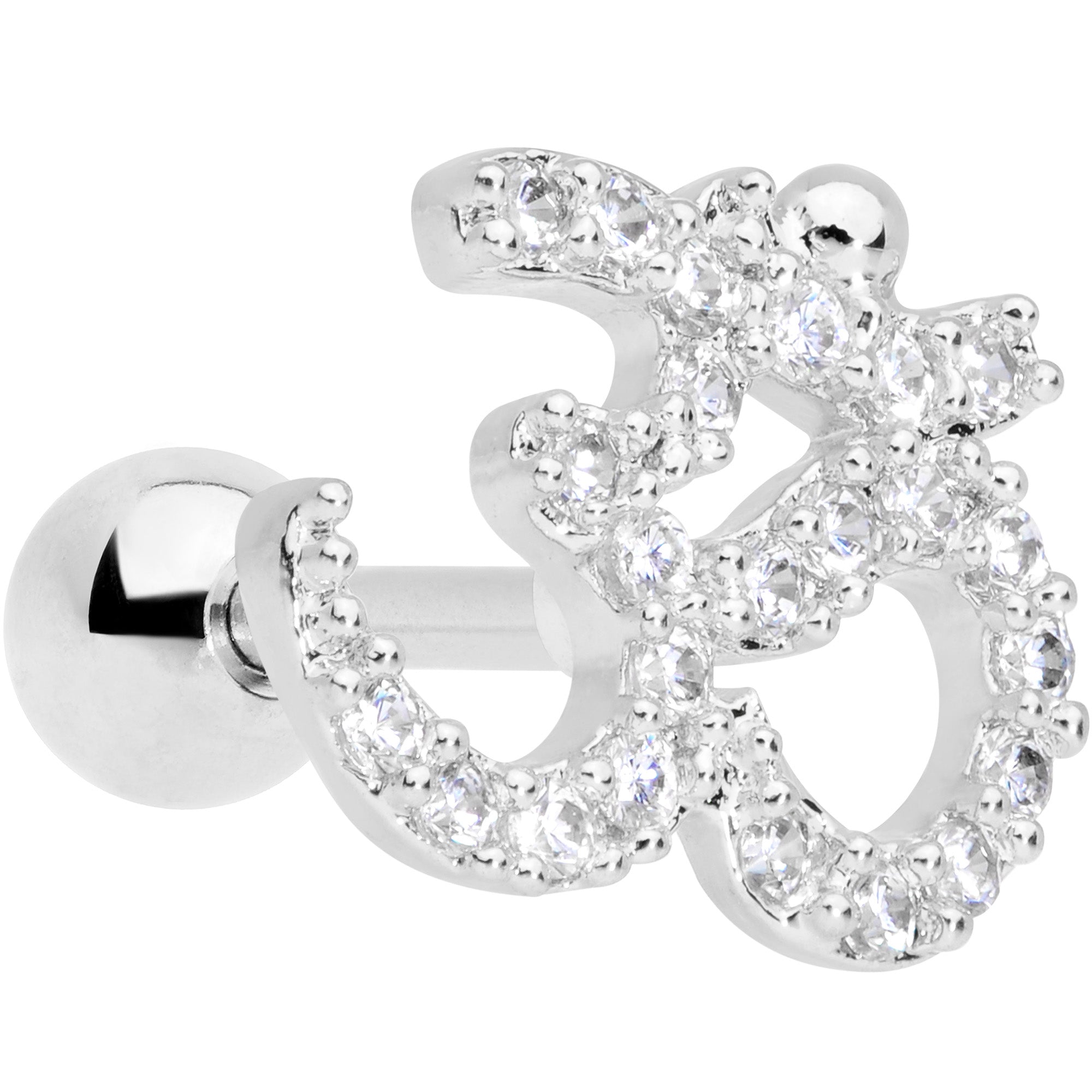 16G 1/4 Clear CZ Gem Amazing Om Cartilage Tragus