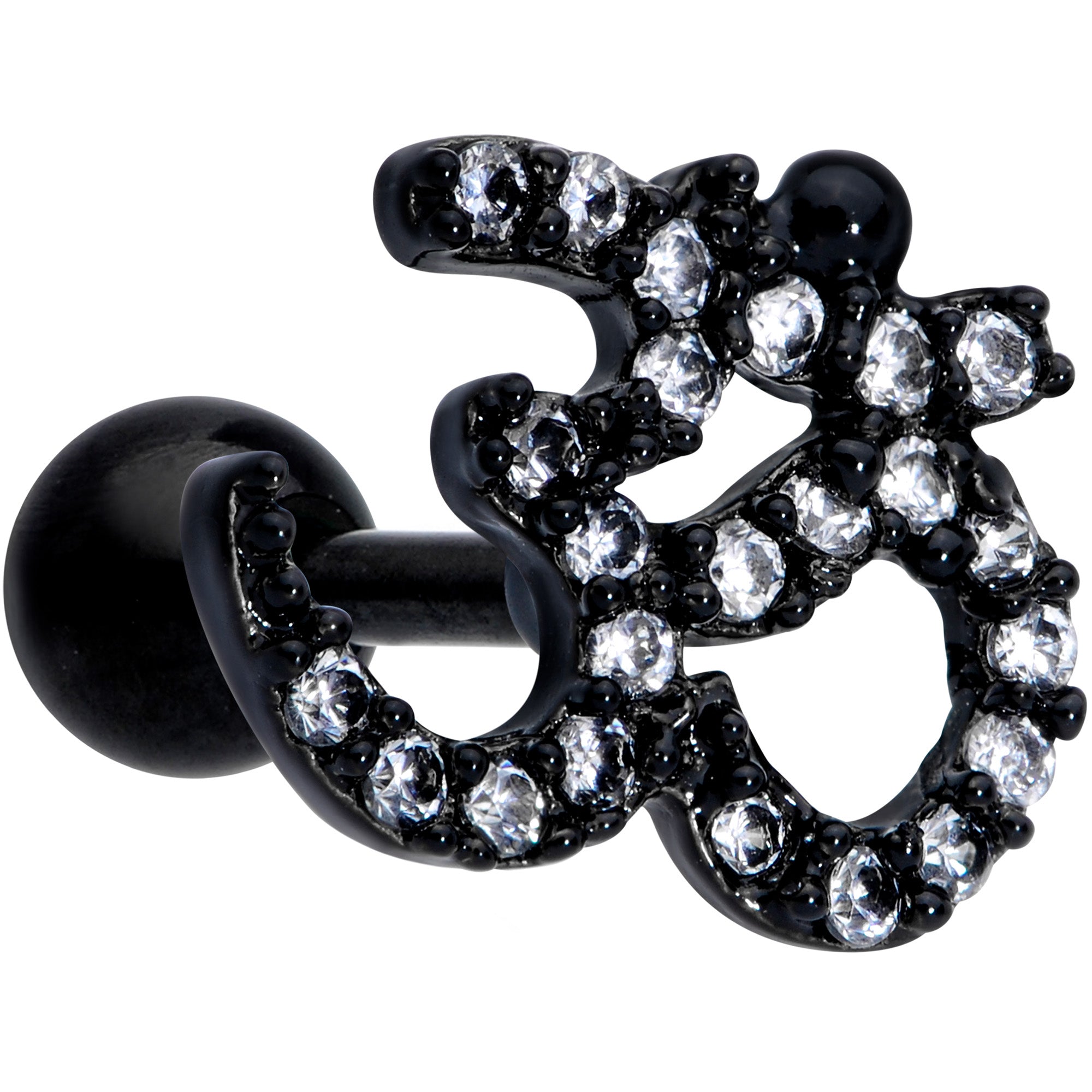 16G 1/4 Clear CZ Gem Black PVD Amazing Om Cartilage Tragus