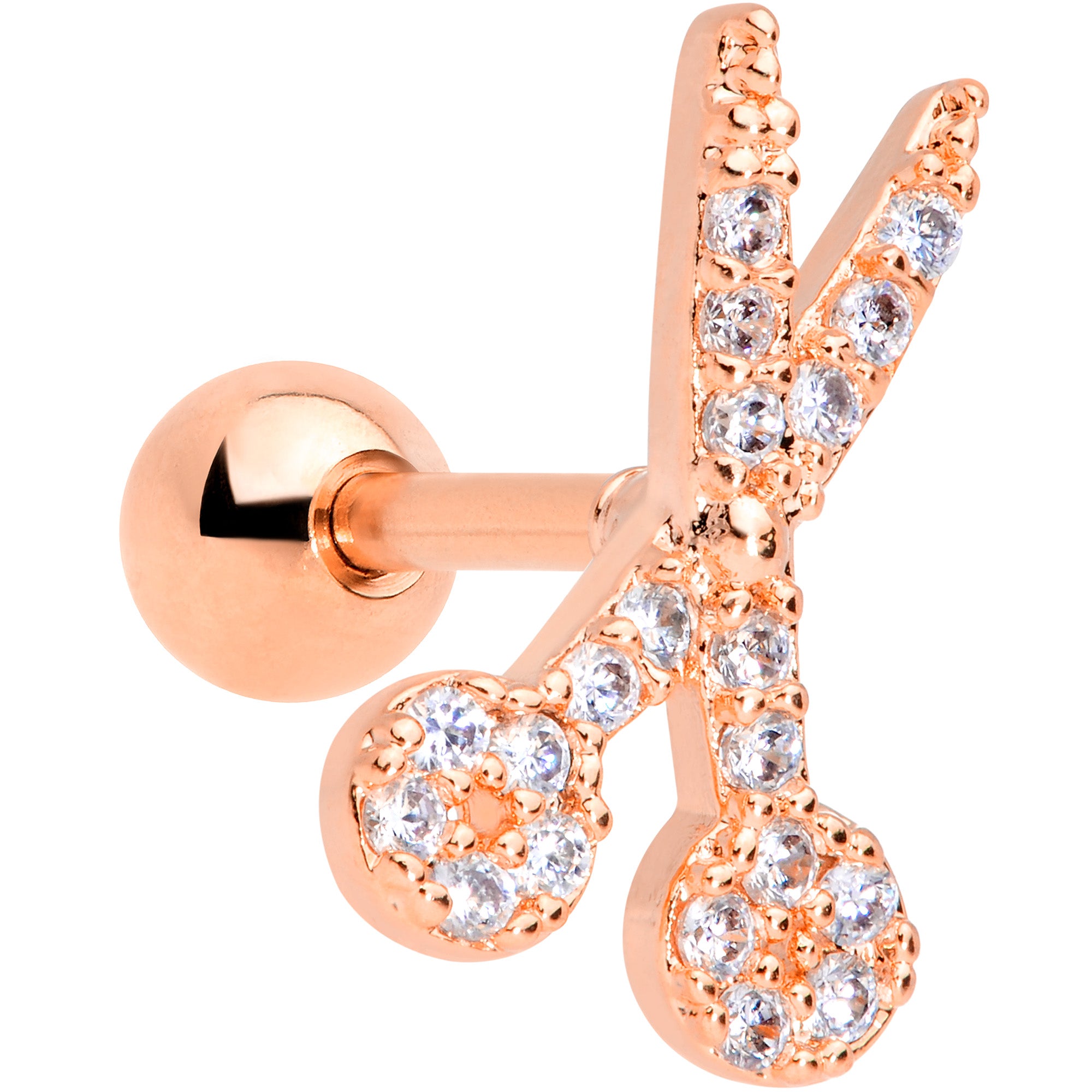 16G 1/4 Clear CZ Gem Rose Gold Tone Scissors Cartilage Tragus