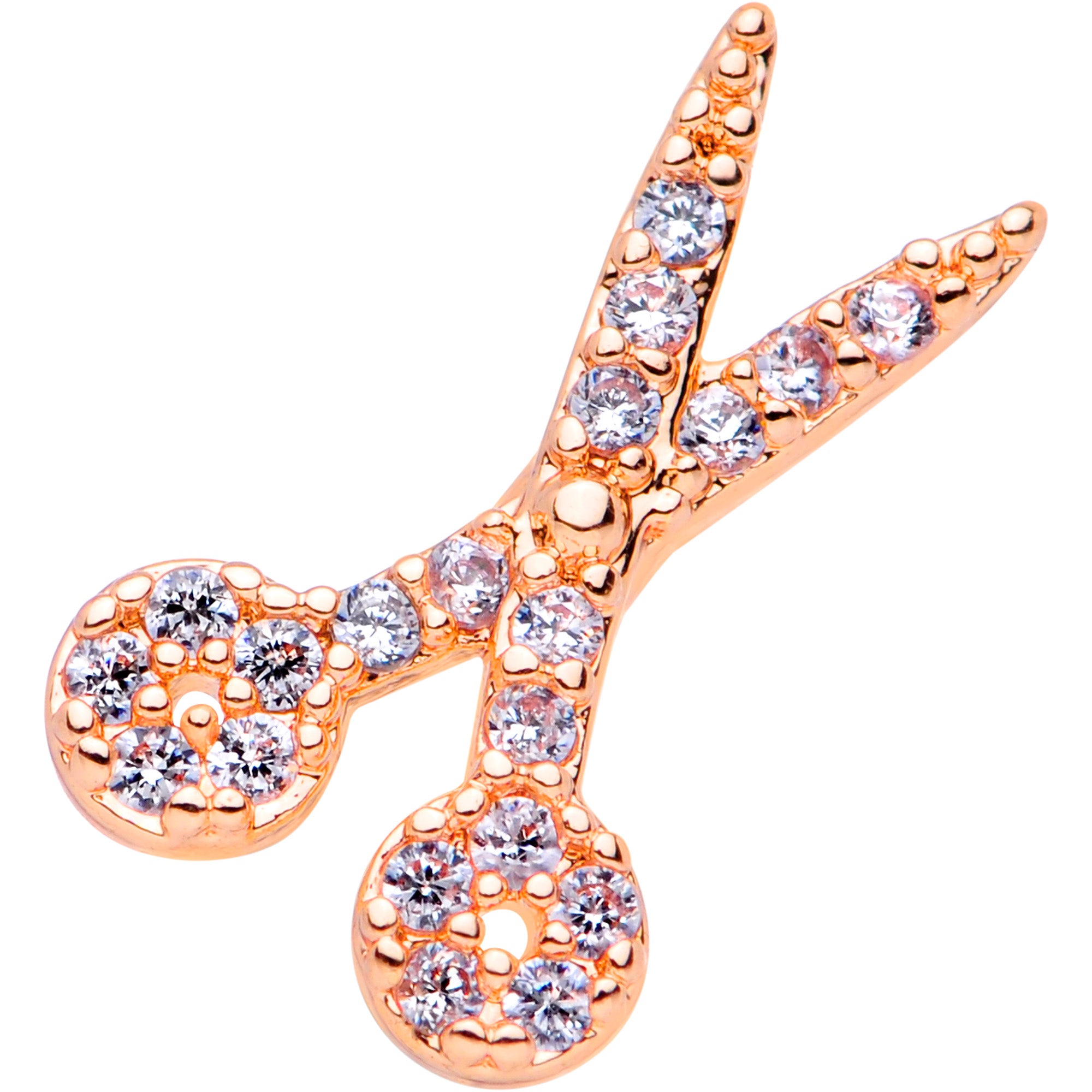 16G 1/4 Clear CZ Gem Rose Gold Tone Scissors Cartilage Tragus