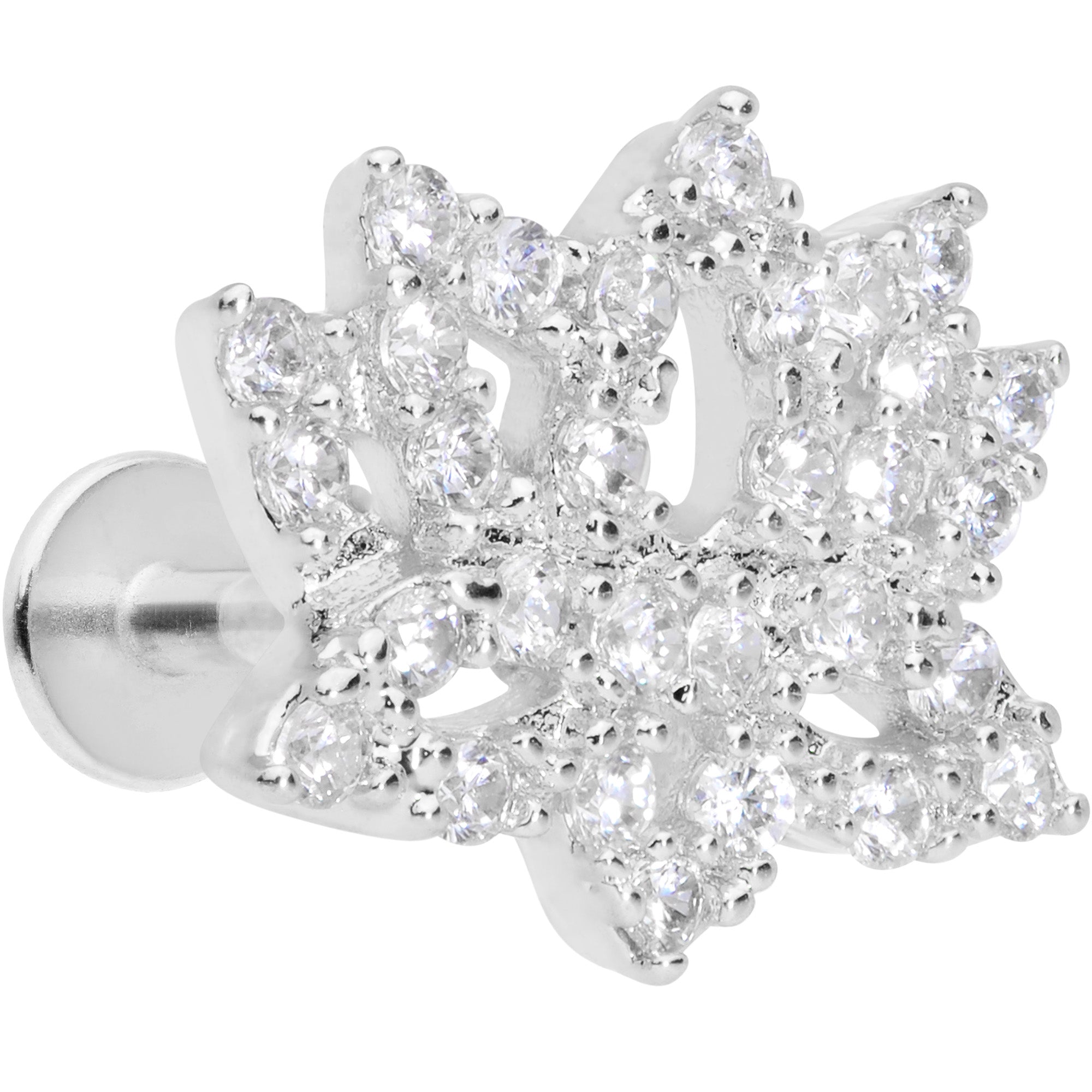 16G 5/16 Clear CZ Gem Lotus Flower Labret Monroe Tragus