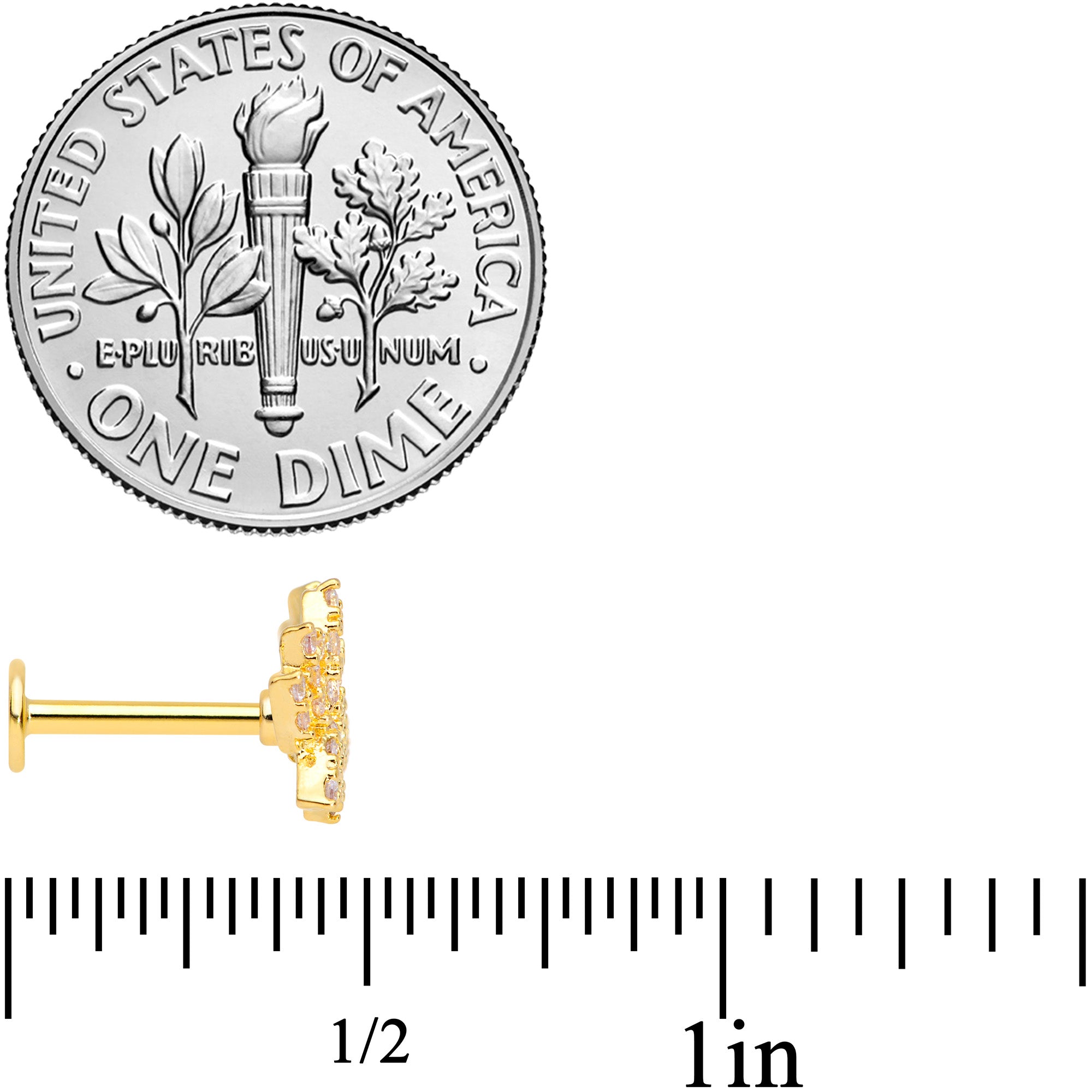 16G 5/16 Clear CZ Gem Gold Tone Lotus Flower Labret Monroe Tragus