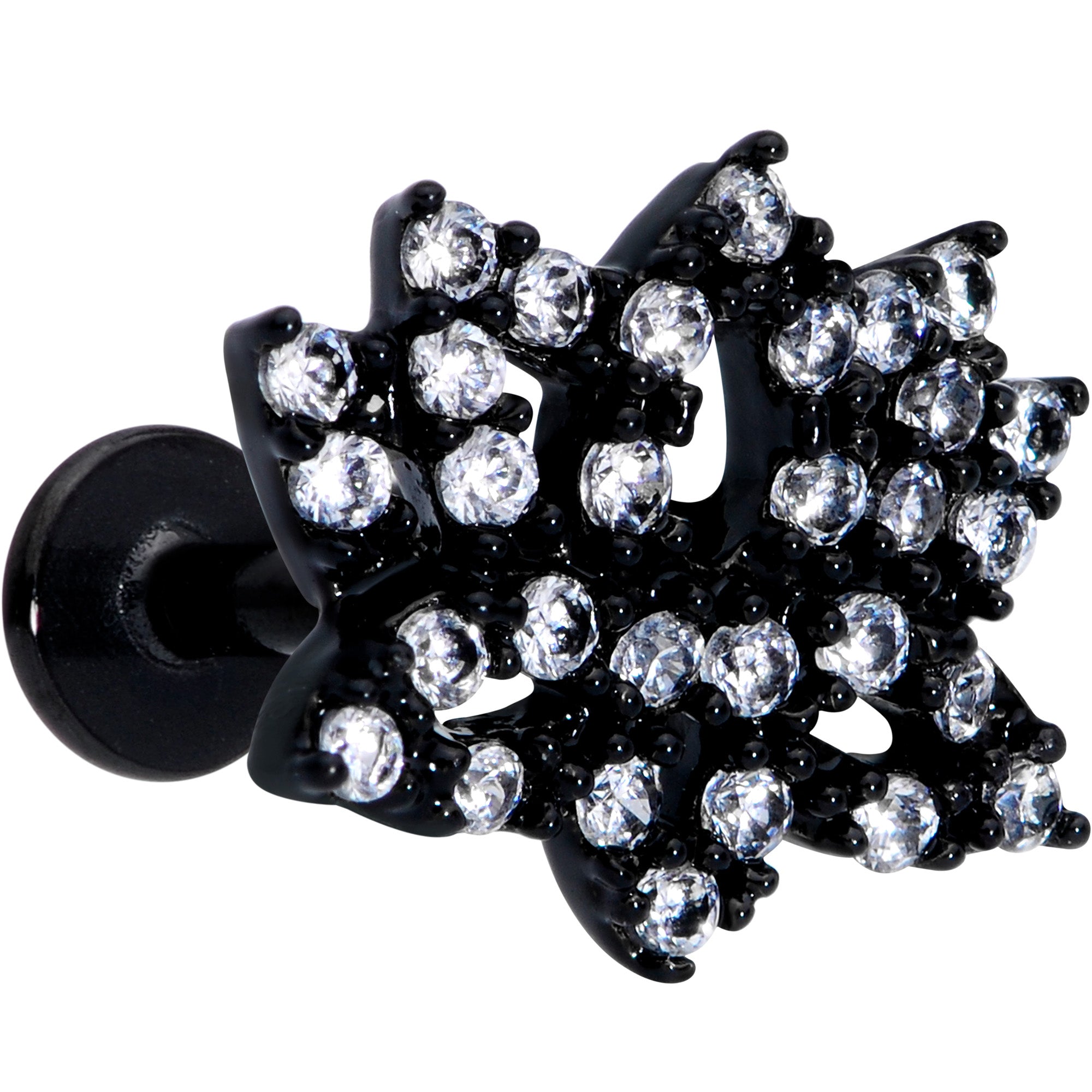 16G 5/16 Clear CZ Gem Black Lotus Flower Labret Monroe Tragus