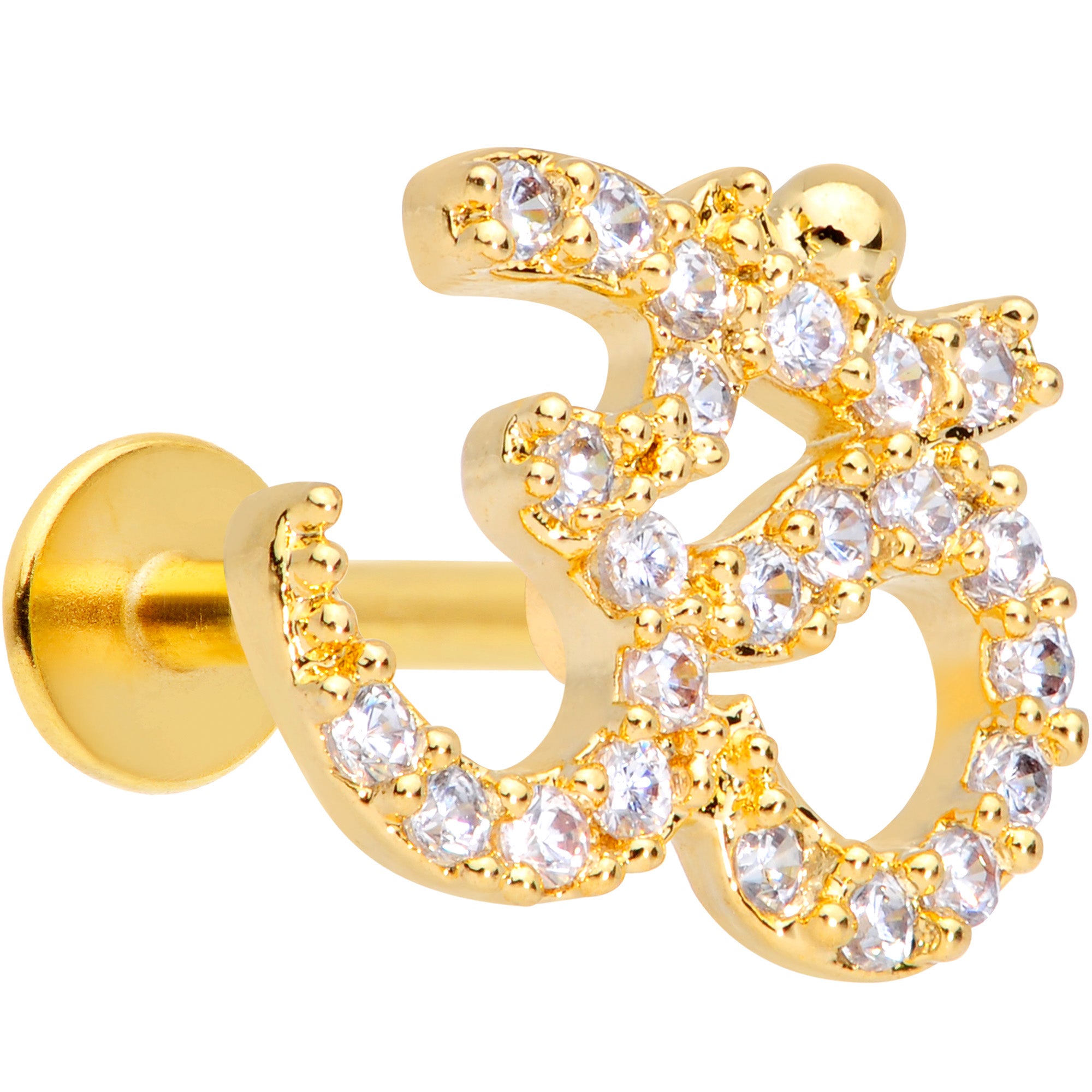 16G 5/16 Clear CZ Gem Gold Tone Amazing Om Labret Monroe Tragus