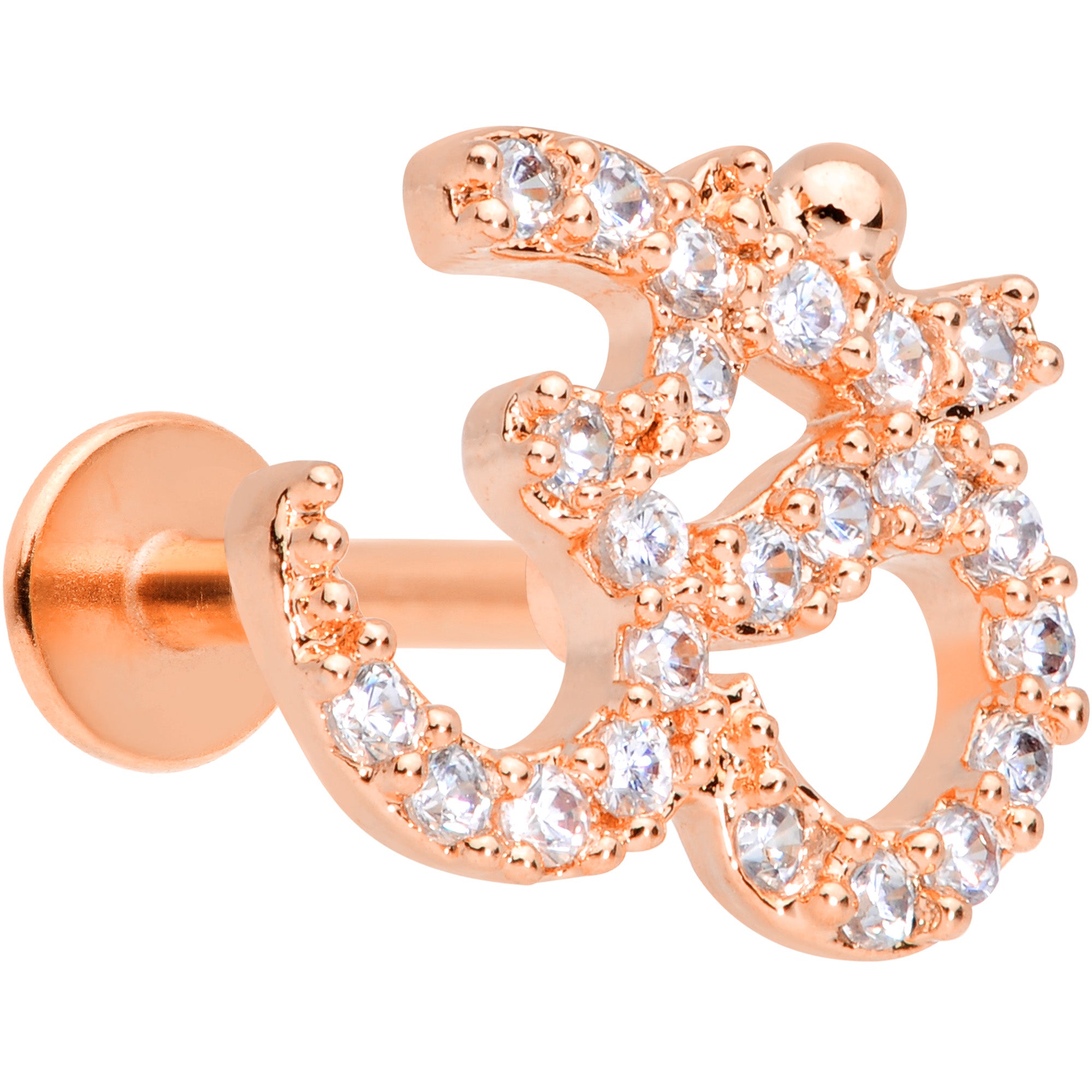 16G 5/16 Clear CZ Gem Rose Gold Tone Amazing Om Labret Monroe