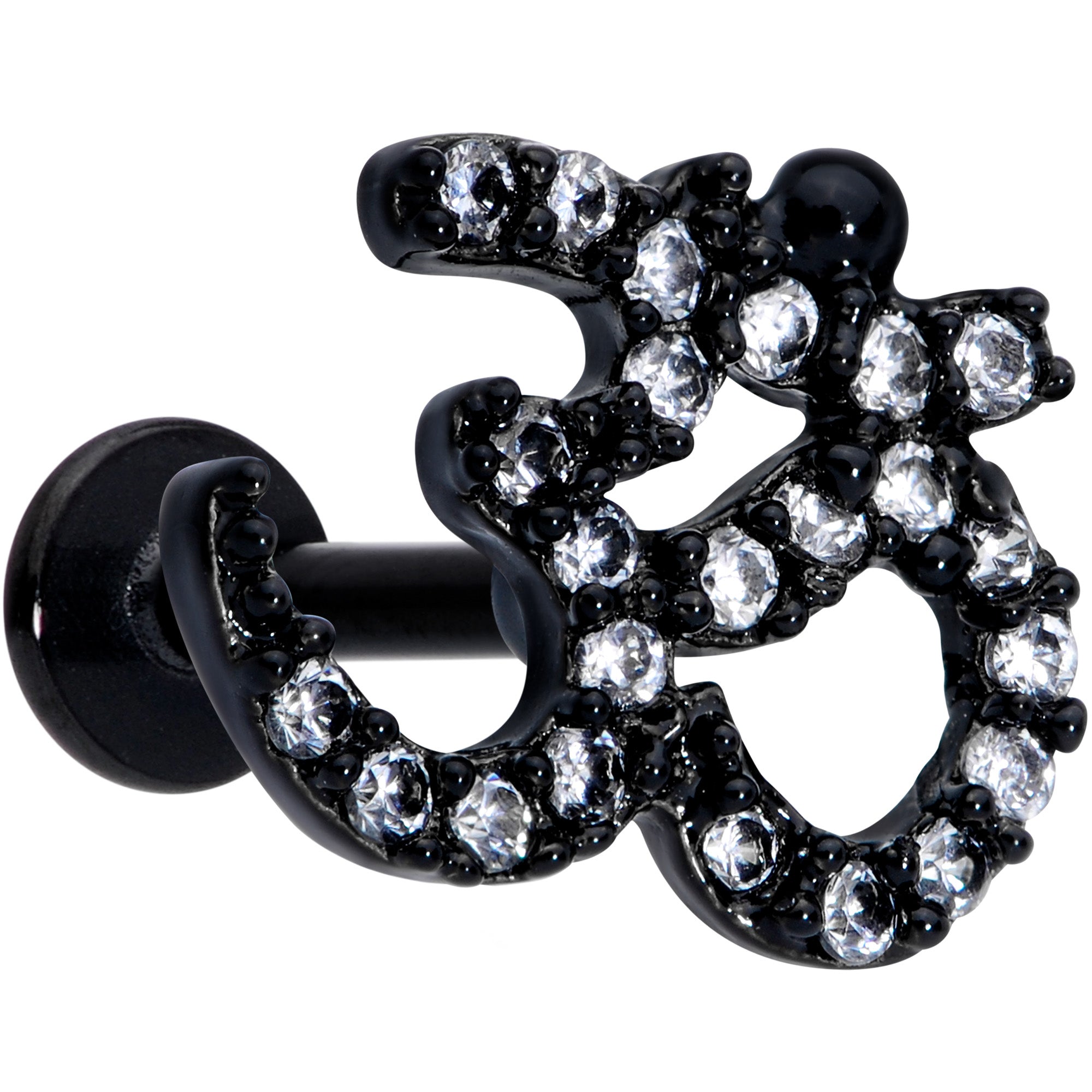 16G 5/16 Clear CZ Gem Black Amazing Om Labret Monroe Tragus