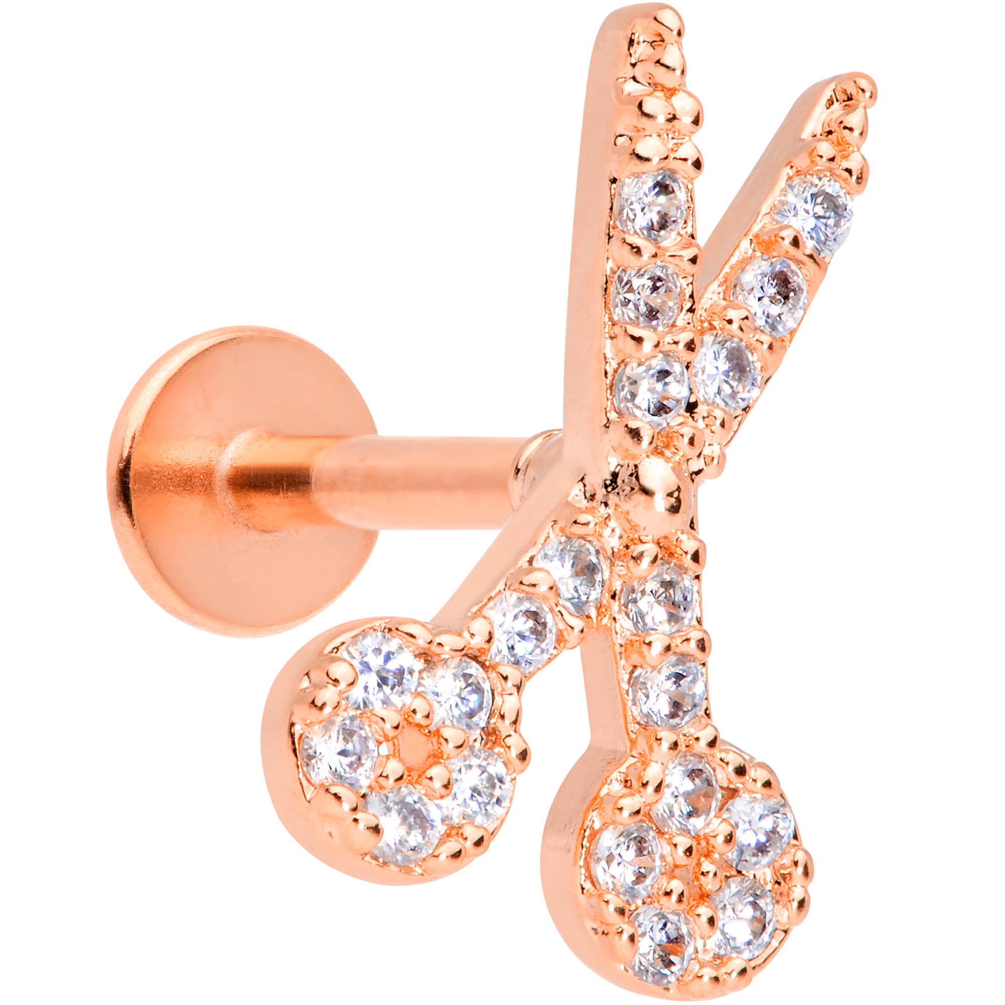 16G 5/16 Clear CZ Gem Rose Gold Hue Scissors Labret Monroe Tragus