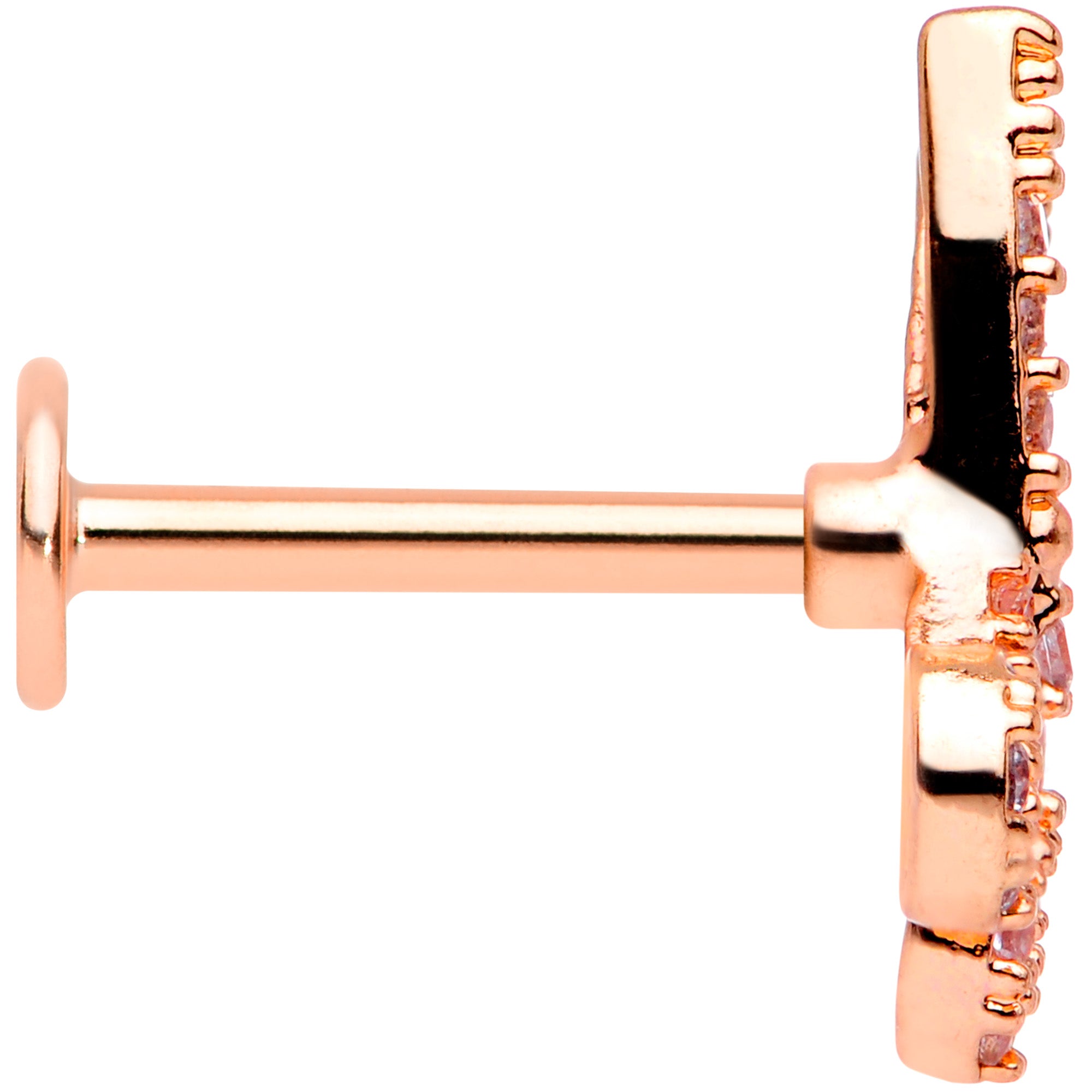 16G 5/16 Clear CZ Gem Rose Gold Hue Scissors Labret Monroe Tragus