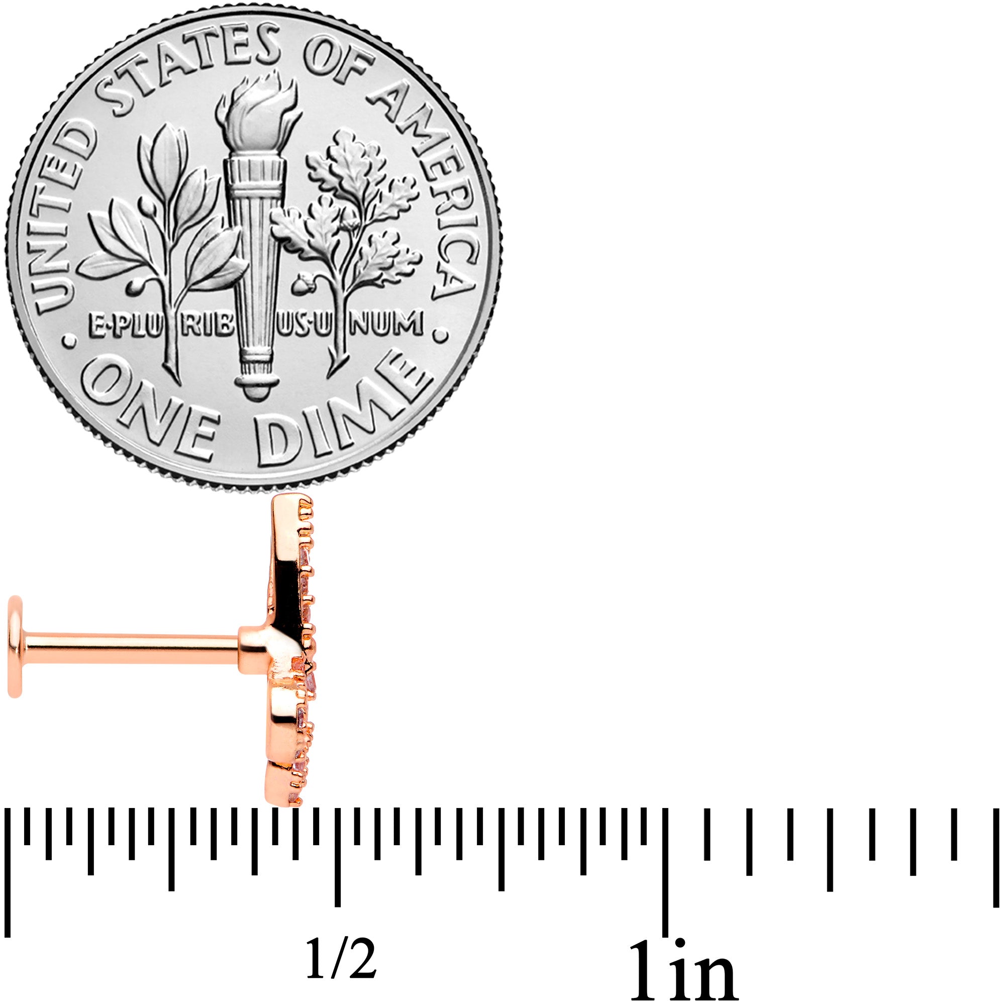 16G 5/16 Clear CZ Gem Rose Gold Hue Scissors Labret Monroe Tragus