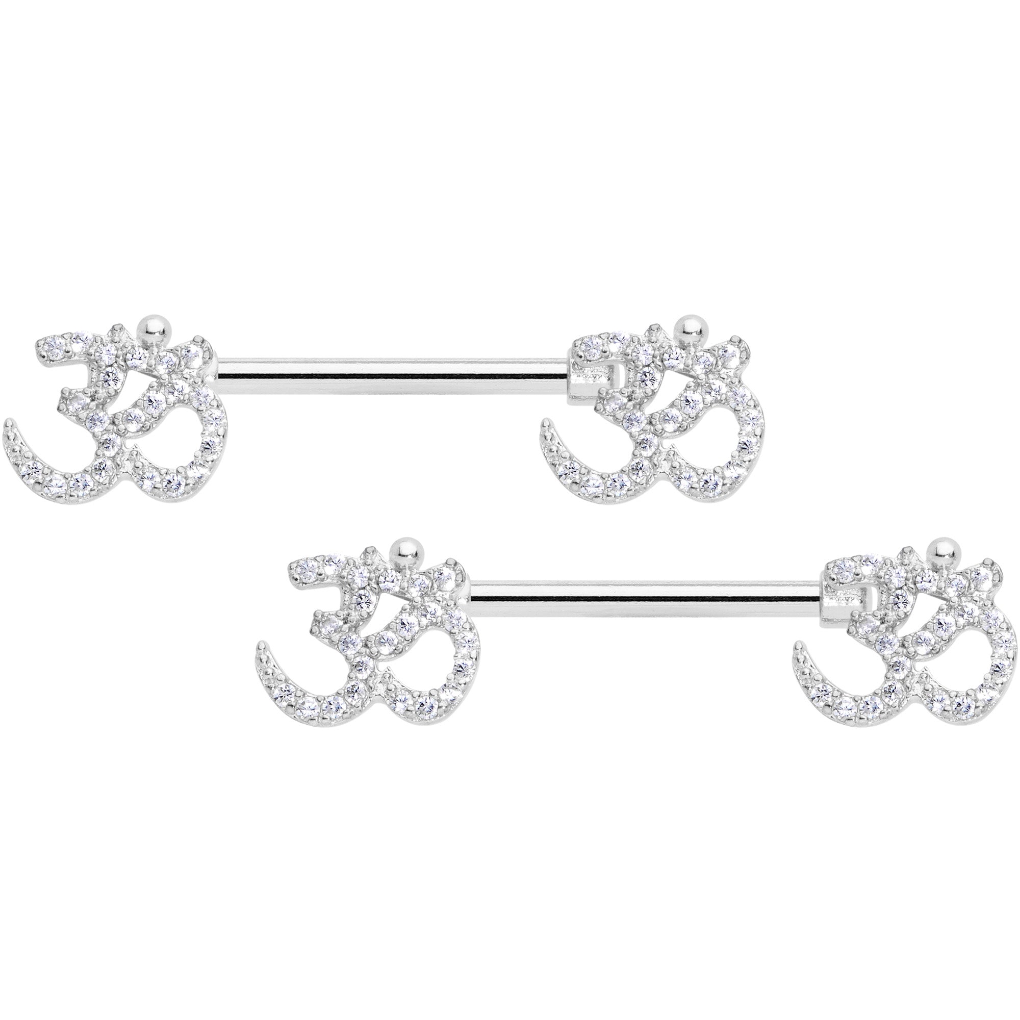 14G 9/16 Clear CZ Gem Amazing Om Barbell Nipple Ring Set