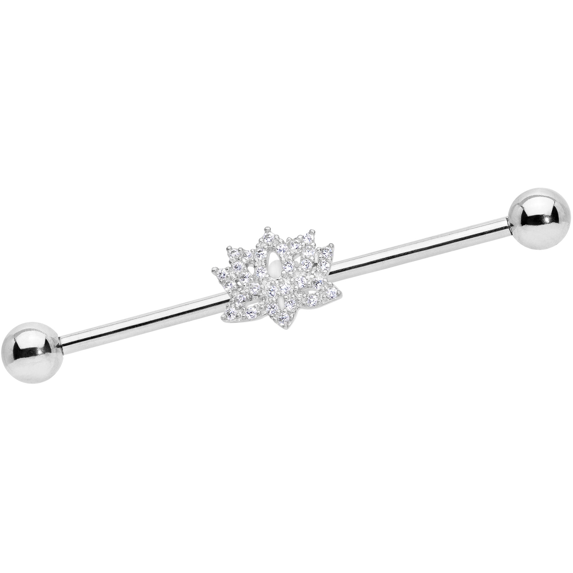 14G Clear CZ Gem Lotus Flower Industrial Barbell 38mm