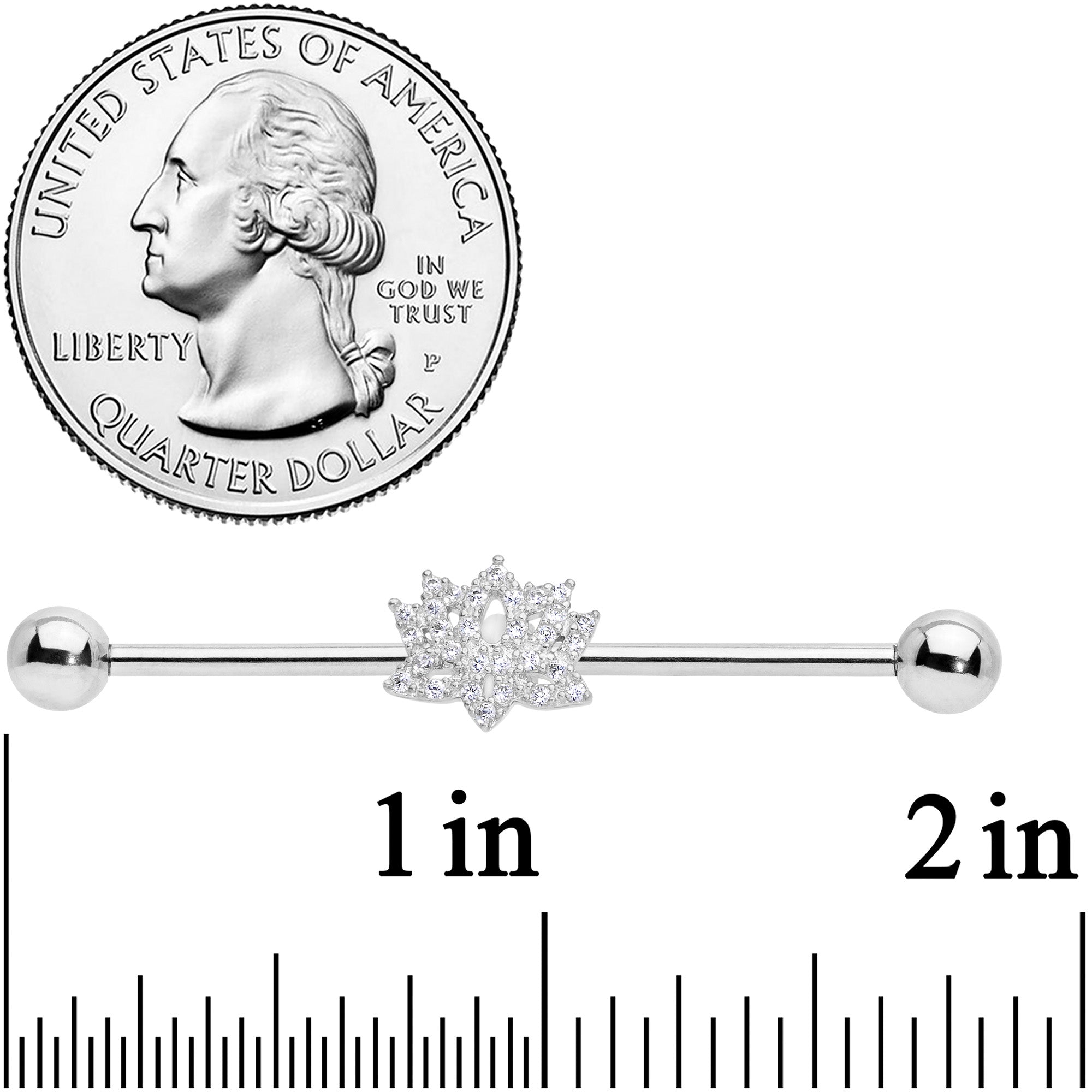 14G Clear CZ Gem Lotus Flower Industrial Barbell 38mm