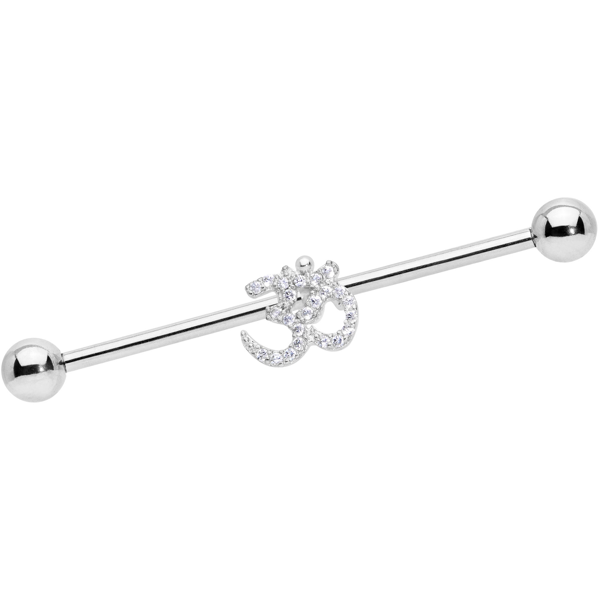 14G Clear CZ Gem Amazing Om Industrial Barbell 38mm