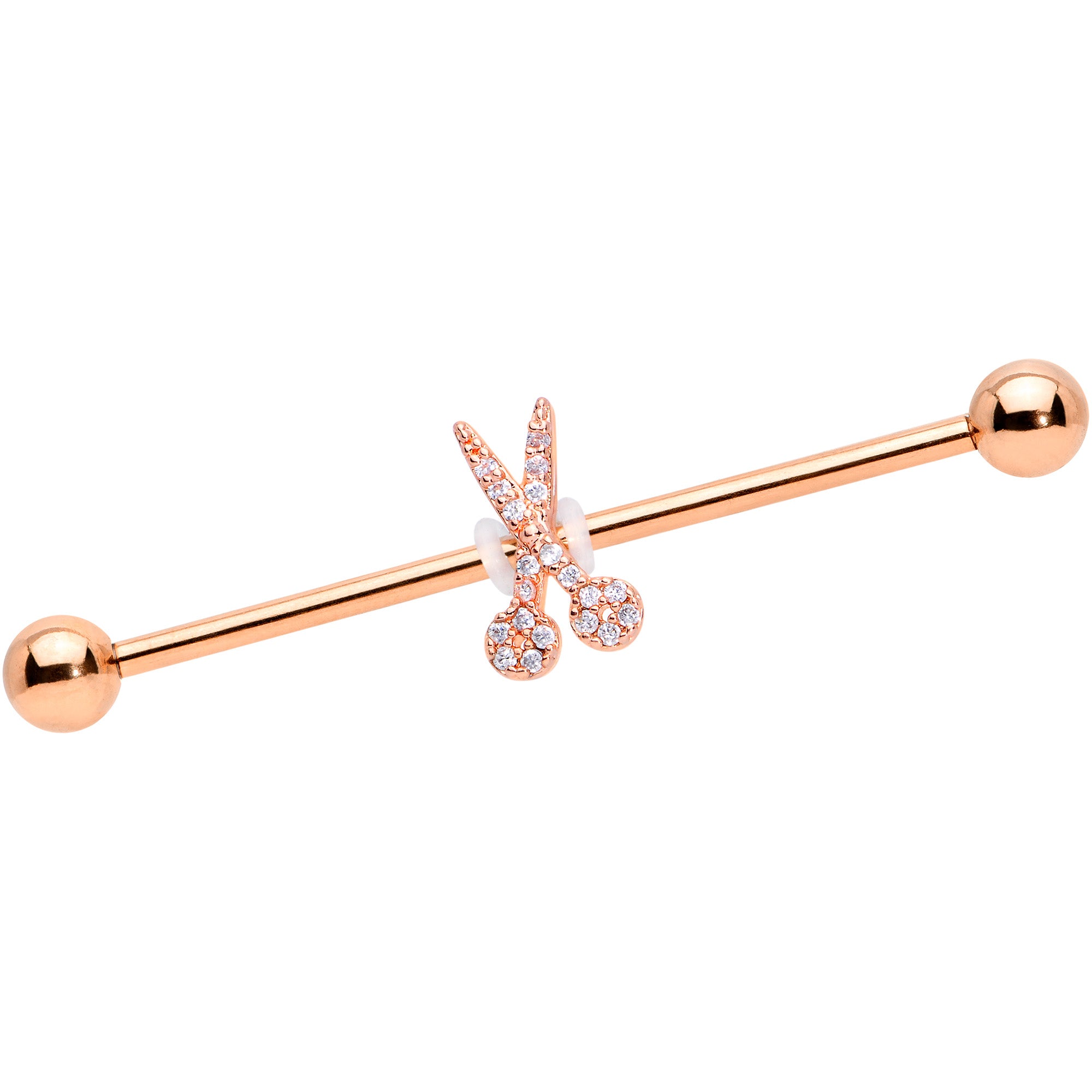 14G Clear CZ Gem Rose Gold Tone Scissors Industrial Barbell 38mm