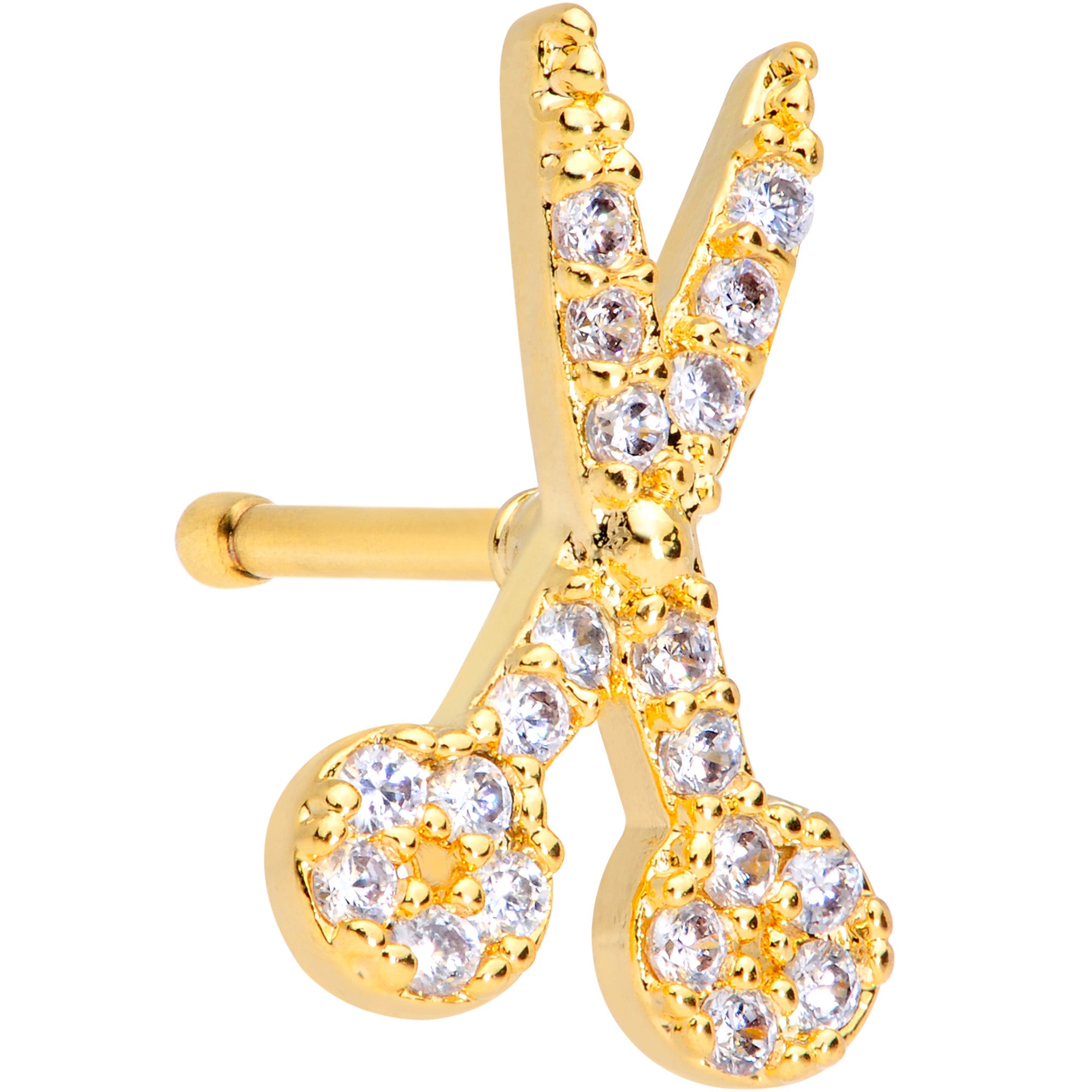20G 1/4 Clear CZ Gem Gold Tone Shear Scissors Nose Bone