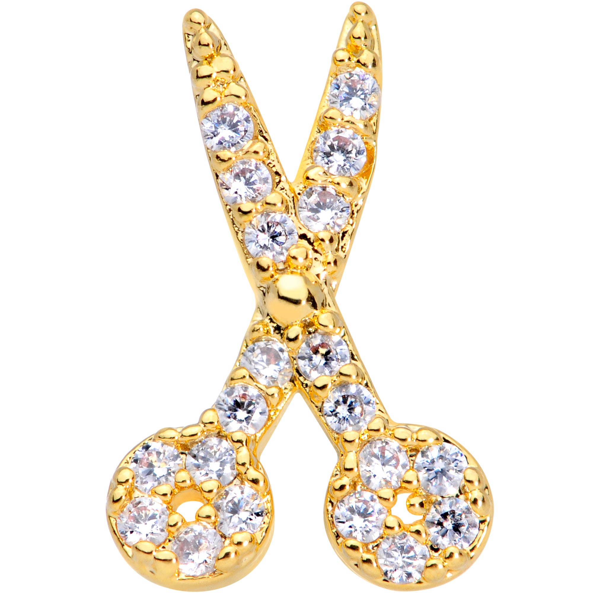 20G 1/4 Clear CZ Gem Gold Tone Shear Scissors Nose Bone