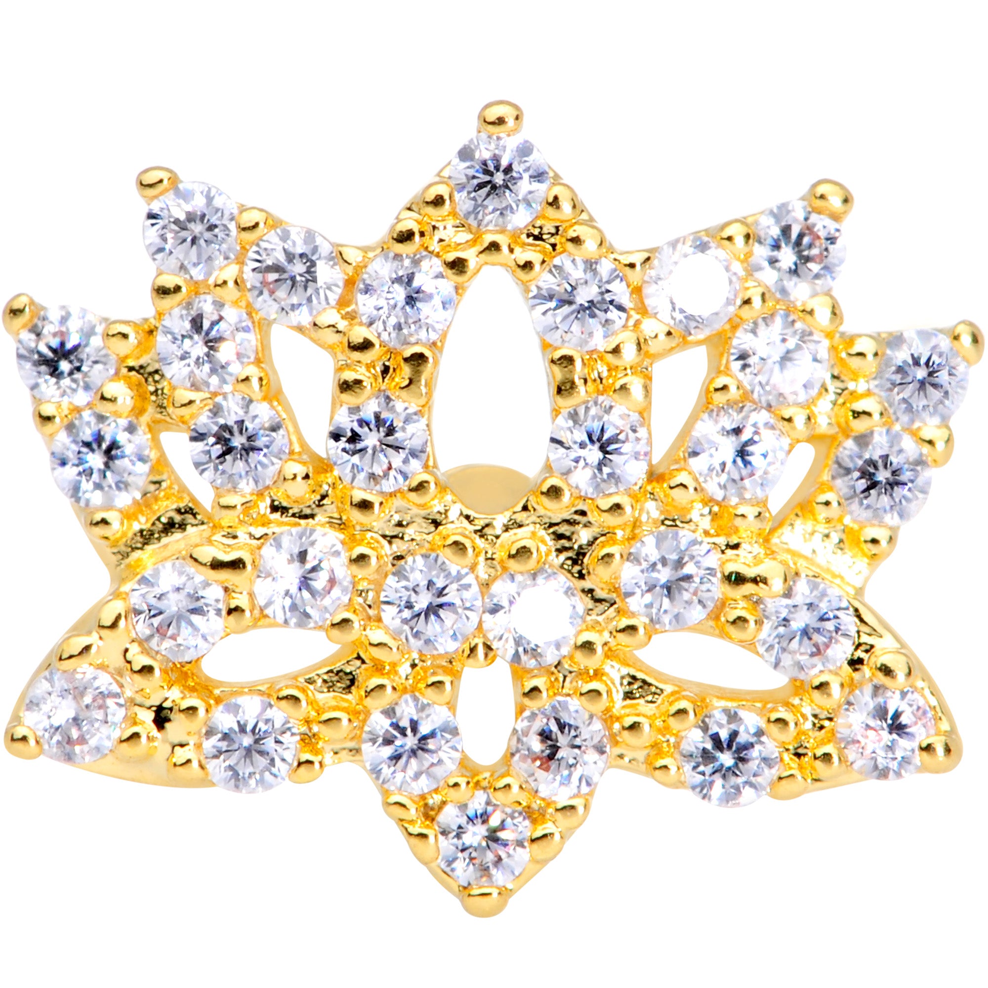 20G 1/4 Clear CZ Gem Gold Tone Lotus Flower Nose Bone
